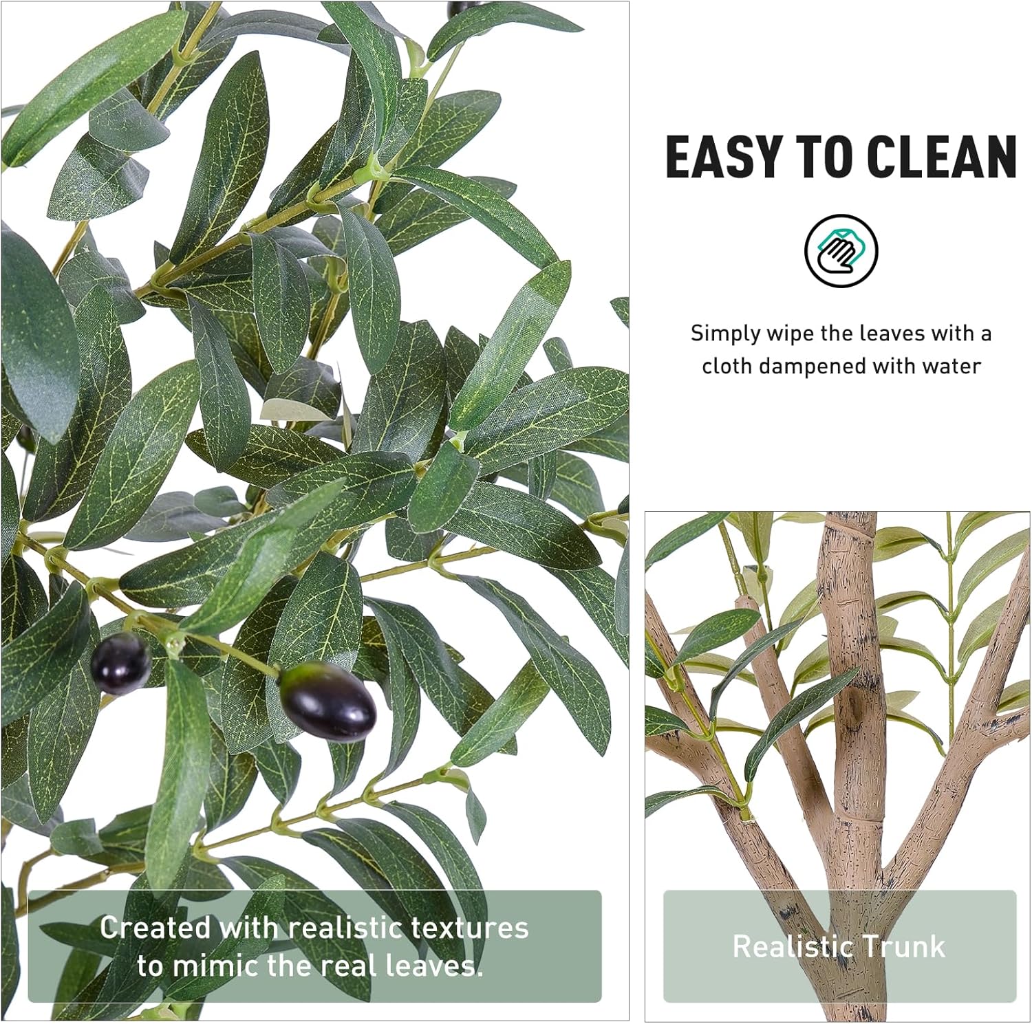 Olive Tree Artificial Indoor, 5ft Tall Silk Faux Olive Tree with White Planter, Artificial Plants with Natural Wood Trunk and Lifelike Fruits for Home Office Decor - Image 9