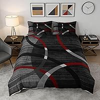 Vista 15 de Funda de edredón abstracta de color negro y morado, tamaño Queen, funda de edredón de geometría moderna con 2 fundas de almohada para adolescentes