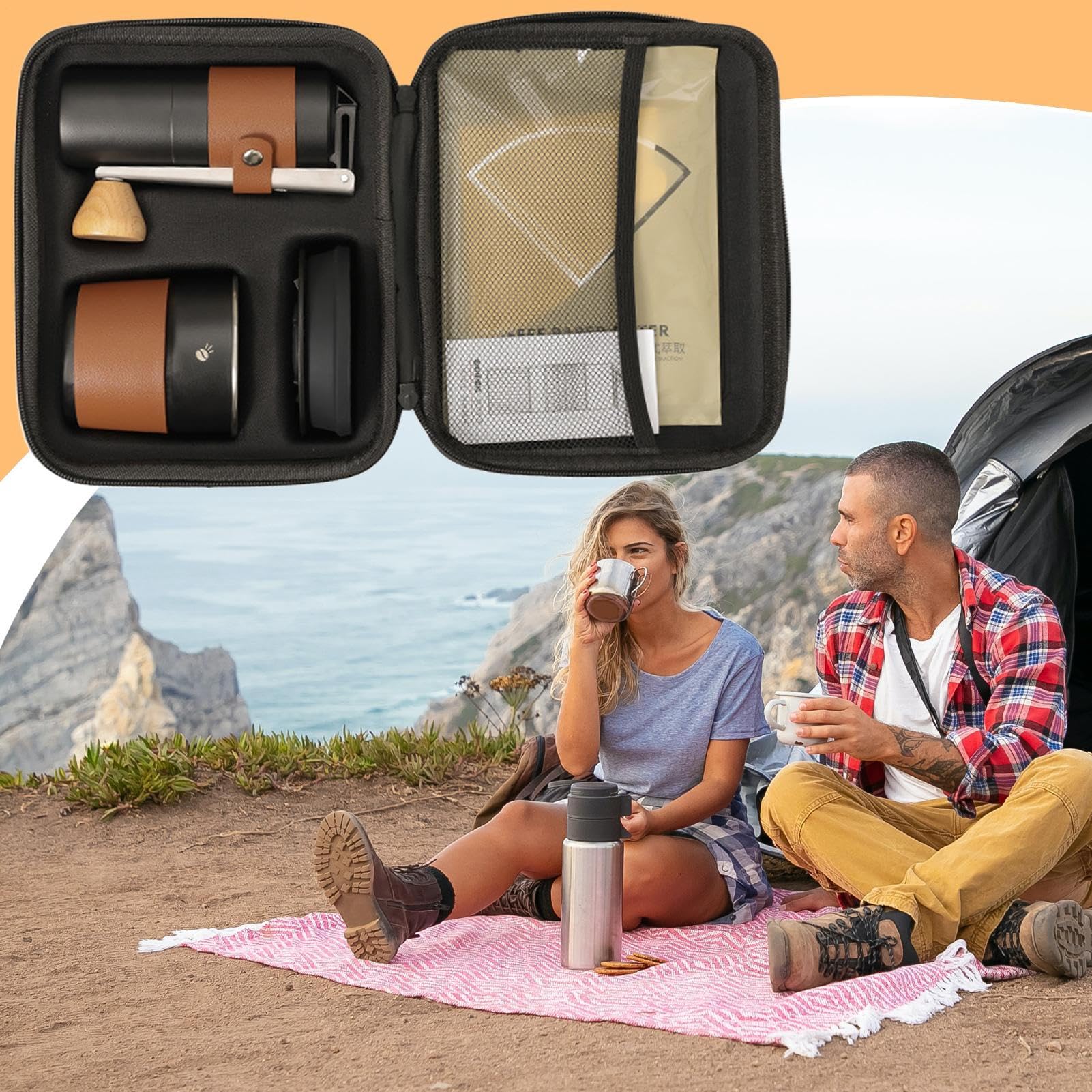 Caffettiera Da Campeggio Macinacaffè E Kit Portatile | Macinacaffè Manuale Kit Da Viaggio Portatile E Da Trasporto Per Casa, Viaggio, Avventura All'Aperto,