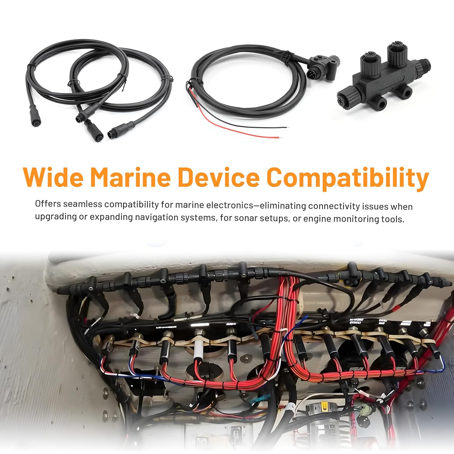 Elecbee NMEA 2000 Starter Kit, Marine NMEA 2K Network Accessories Marine Grade Backbone Cables Drop Cables Dual Tees Kits Male/Female Terminators for Lowrance, for Garmin, for Yamaha Outboard Engine