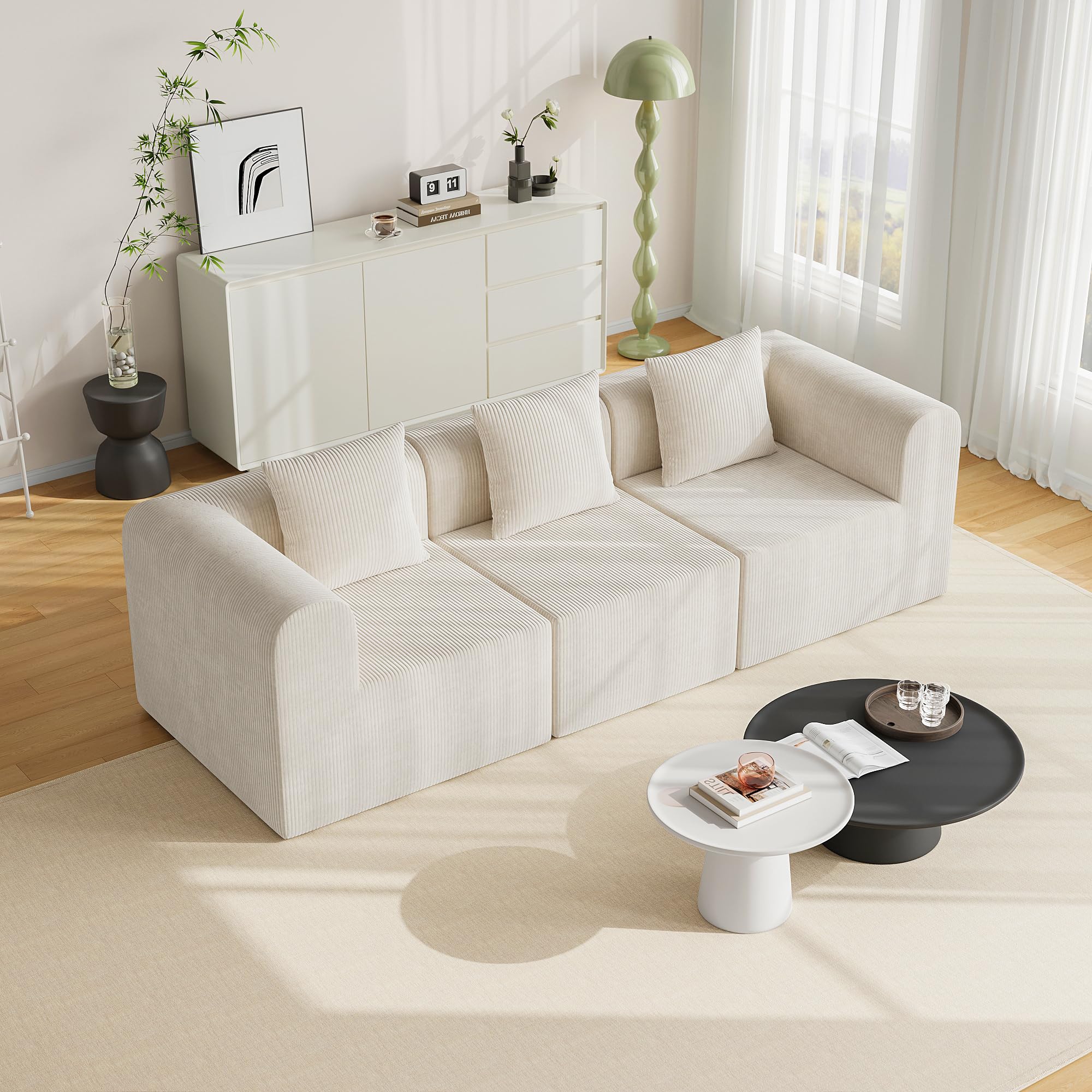 wanan 94.5'' Modular Sectional Couches for Living Room with Deep Seat, L-Shape Cloud Sofa Couch, High Density Memory Foam, Boneless Upholstered Couches, Easy Assembly (Warm White, 3 Seats)