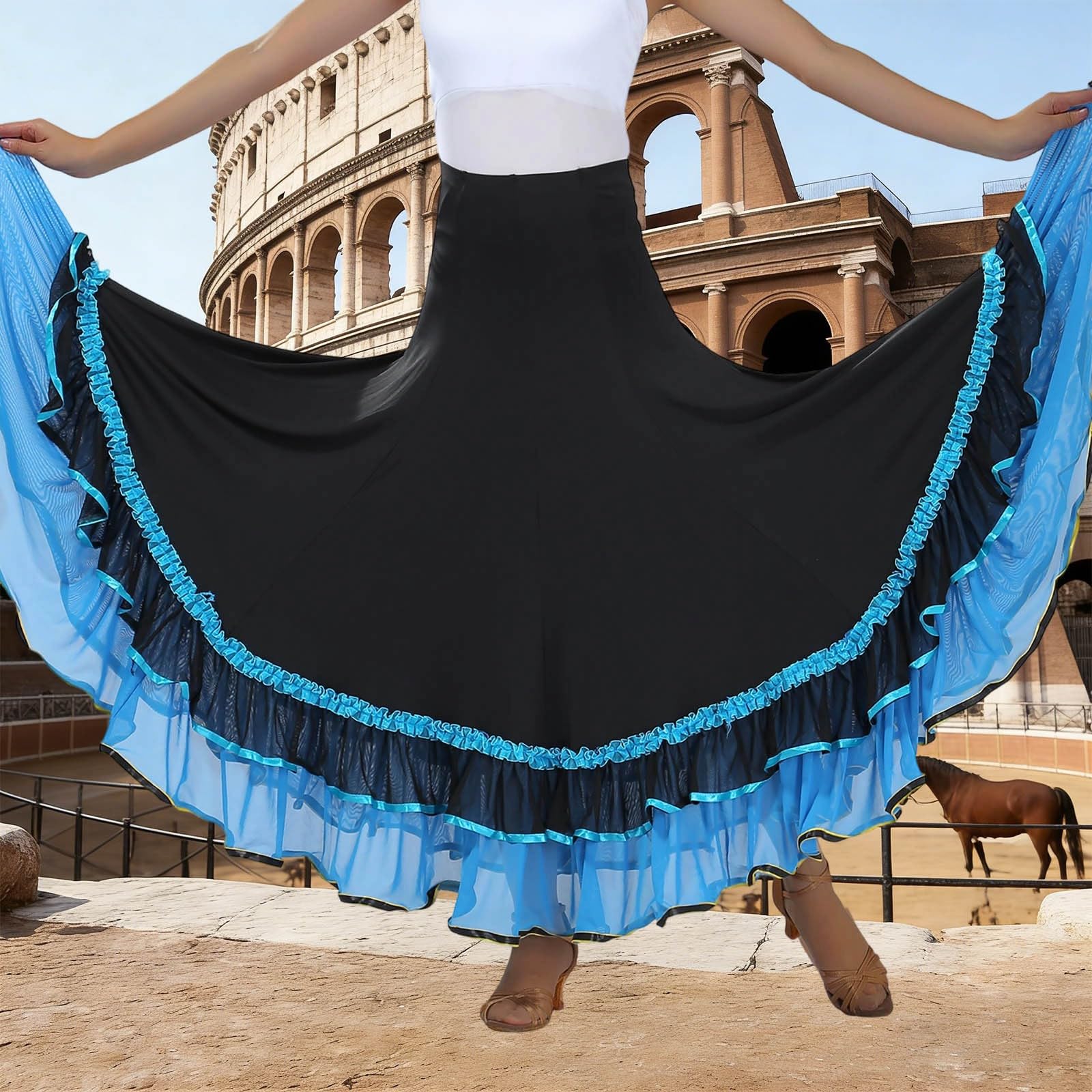 Falda Larga Mujer Verano, Faldas Mujer Verano Volantes, Baile Tradicional EspañOla con Capas Y Elegante DiseñO Fluido Actuaciones Faldas Skirt Falda Lunares Falda Vaquera Minifalda