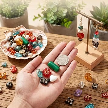 90 Pcs Assorted Large Beads for Jewellery Making 100G Cute Beads Acrylic Vintage Baroque Style Czech Bead for Crafts Jewelry Making Charm Necklace DIY Crafts, Dark Colorful