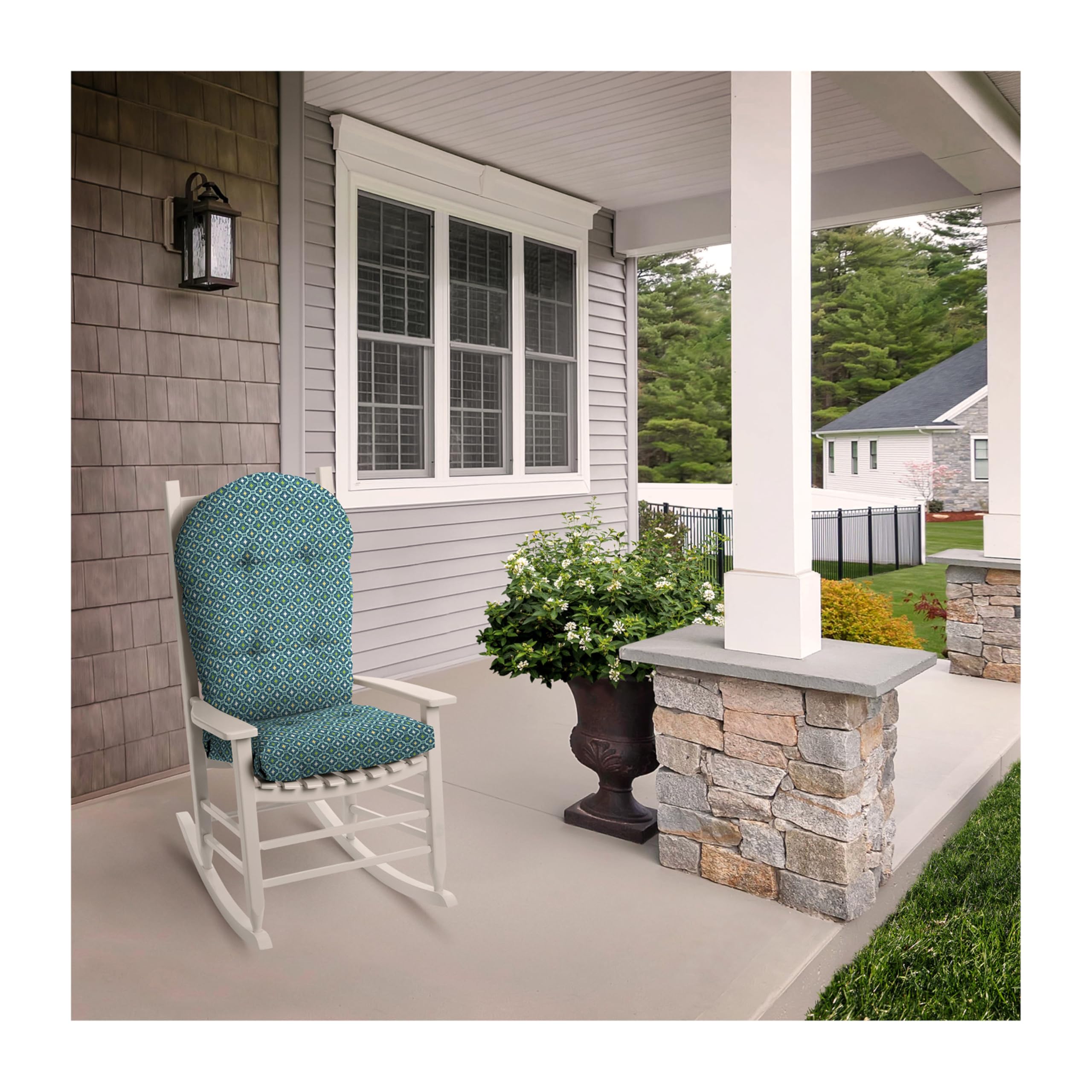 Arden Plush Modern Tufted Rocking Chair Cushion, 21.5 x 19, Rain-Proof, Fade Resistant, Tufted Cushions for Rocking and Adirondack Chairs