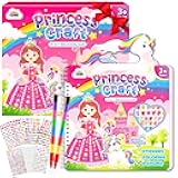 ZMLM Princess & Unicorns Art Crafts for Kids Toddler, 3-in-1 DIY Creative Sticker Coloring Activity Book for Ages 3 4 5 6 7 8 Year Old Girls Birthday Gifts Toys Game Travel Essentials Kit