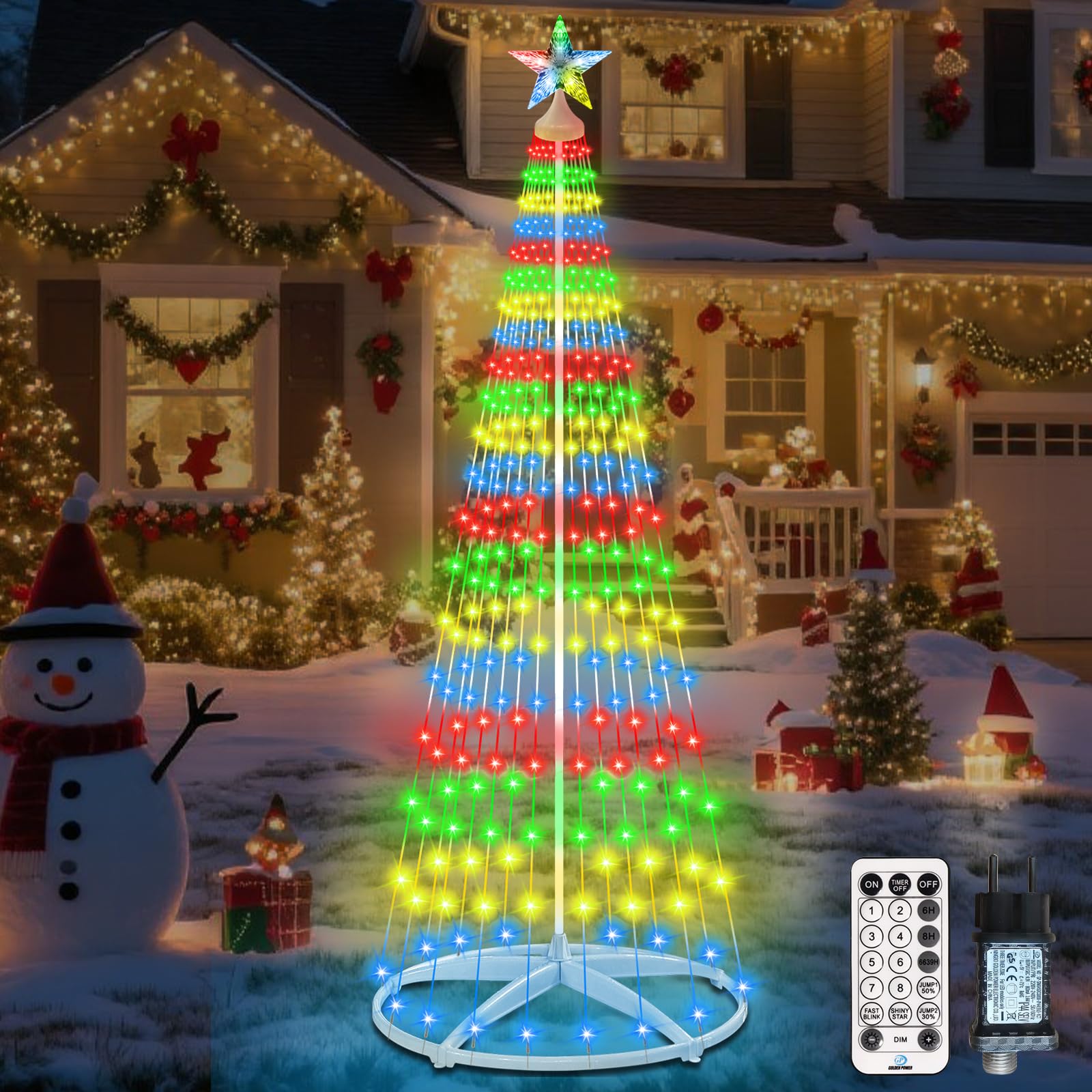 Forlivese 312 LED Luci Albero di Natale con Stella,12 Modalità 2.28m Luci per Albero Di Natale con Telecomando per Esterni da Giardino o Balcone (Quattro Colori)