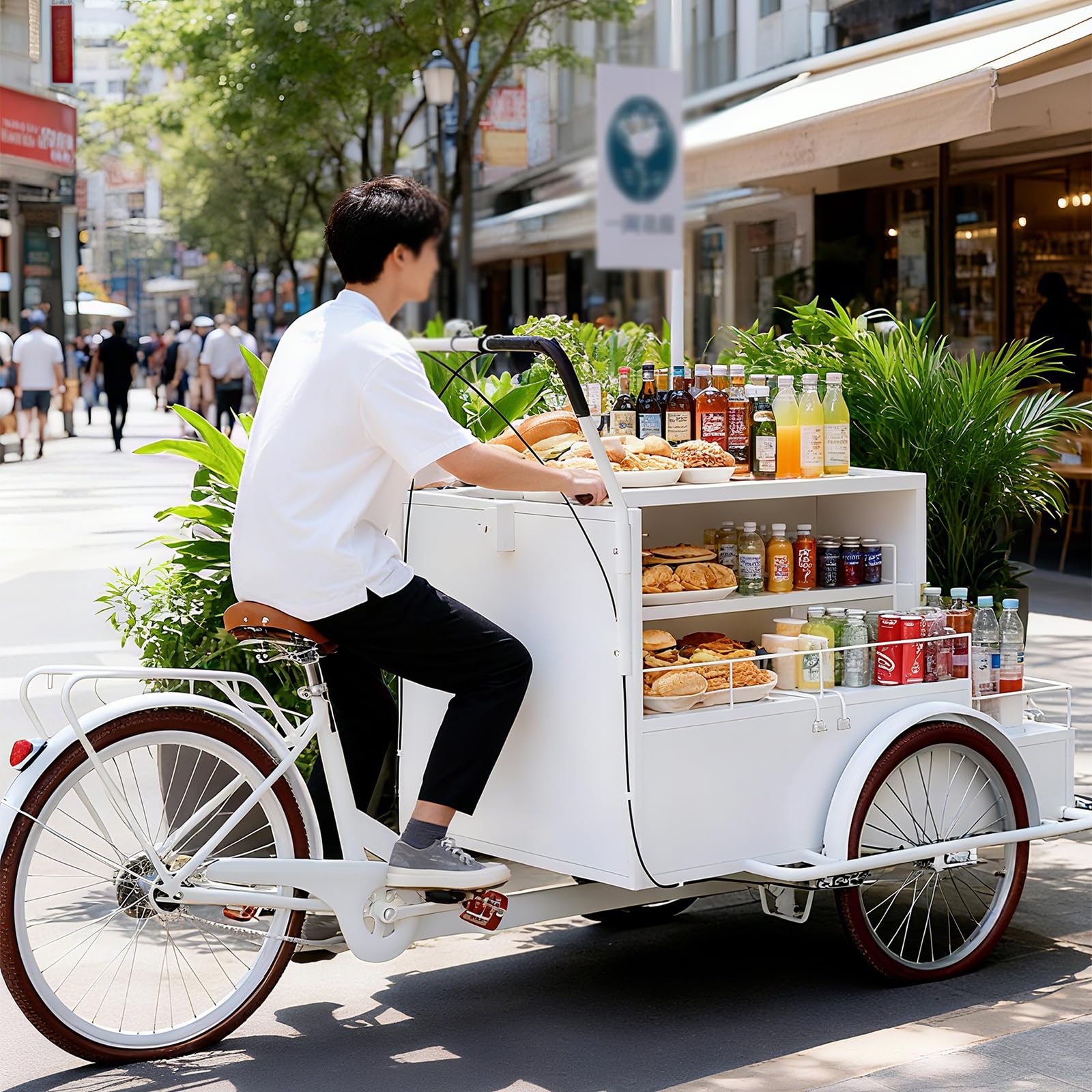 Carrello da Vendita Mobile a Triciclo, Food Truck Mobile a Triciclo per succhi, Carrello per Fiori con ombrelloni spinto a Mano, per la Vendita di Cibo da Strada,B