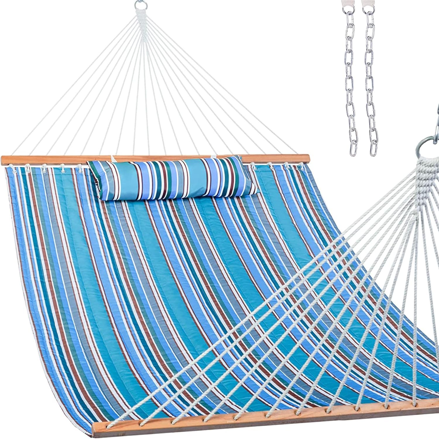 Lazy Daze Hamaca doble de tela acolchada de 12 pies con barras separadoras y almohada desmontable, hamaca para 2 personas para patio al aire libre, patio, piscina, capacidad de peso de 450 libras,