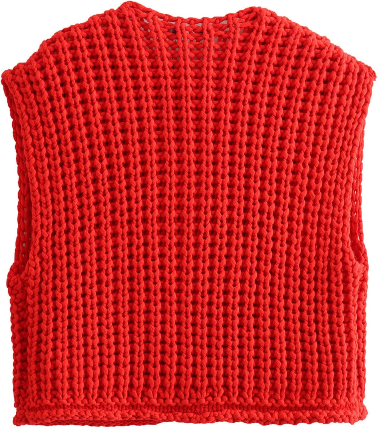 Women's Chunky Knit Vest Button Down Casual Sleeveless Cropped Crochet Sweater Cardigan with Pockets - Image 5