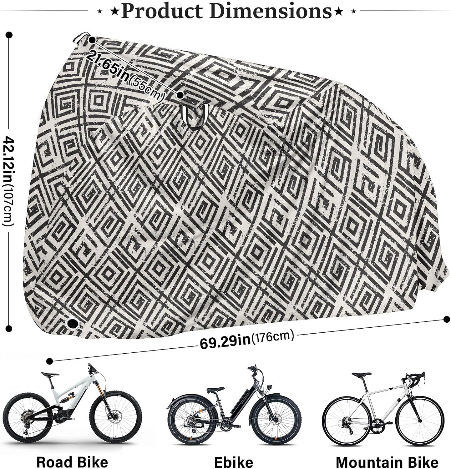 ALAZA Grunge Black Stripe Bike Cover Waterproof Outdoor Ebike Bicycle Covers Tarp Protection for 1/2 Bikes, Sun UV Dust Wind Proof