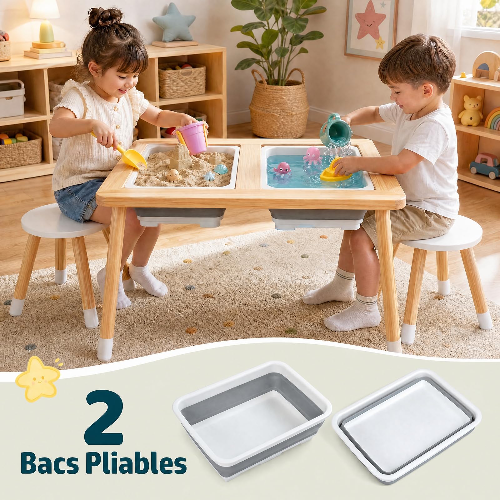 GOPLUS Table Sensorielle Enfant Extérieure avec 2 Chaises (Naturel)