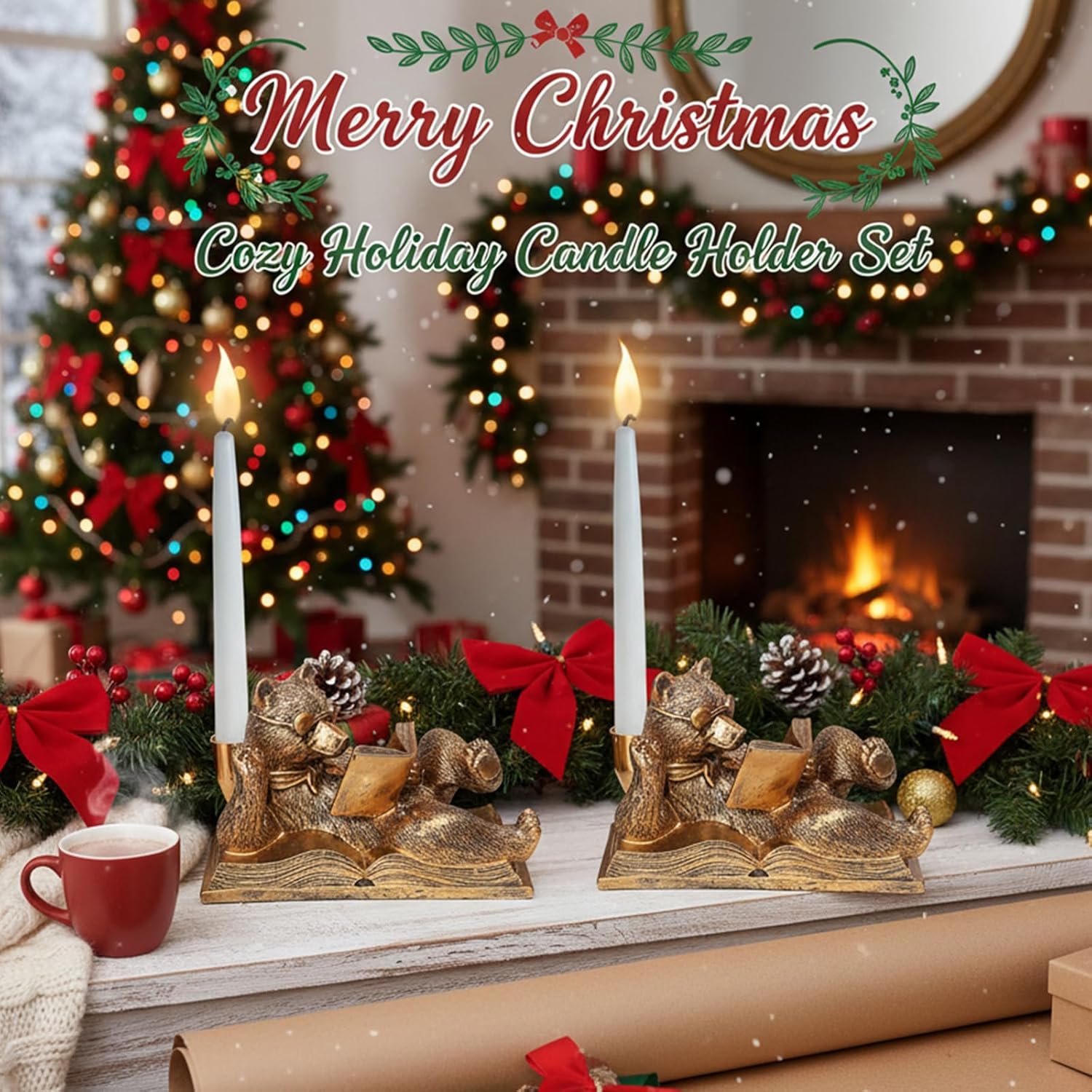 Gold Animal Candle Holders - Bear Set of 2 Vintage Rustic Pedestal Candlesticks, Easter Decorations, Centerpieces for Fireplace Mantle & Dining Table - Image 9