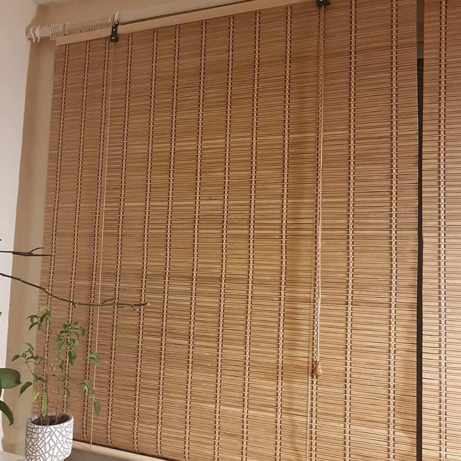Roleta bambusowa w stylu retro, roleta bambusowa, roleta z filtrem światła, roleta rzymska, z bambusa, do użytku wewnątrz i na taras, do kuchni (130 x 120 cm)