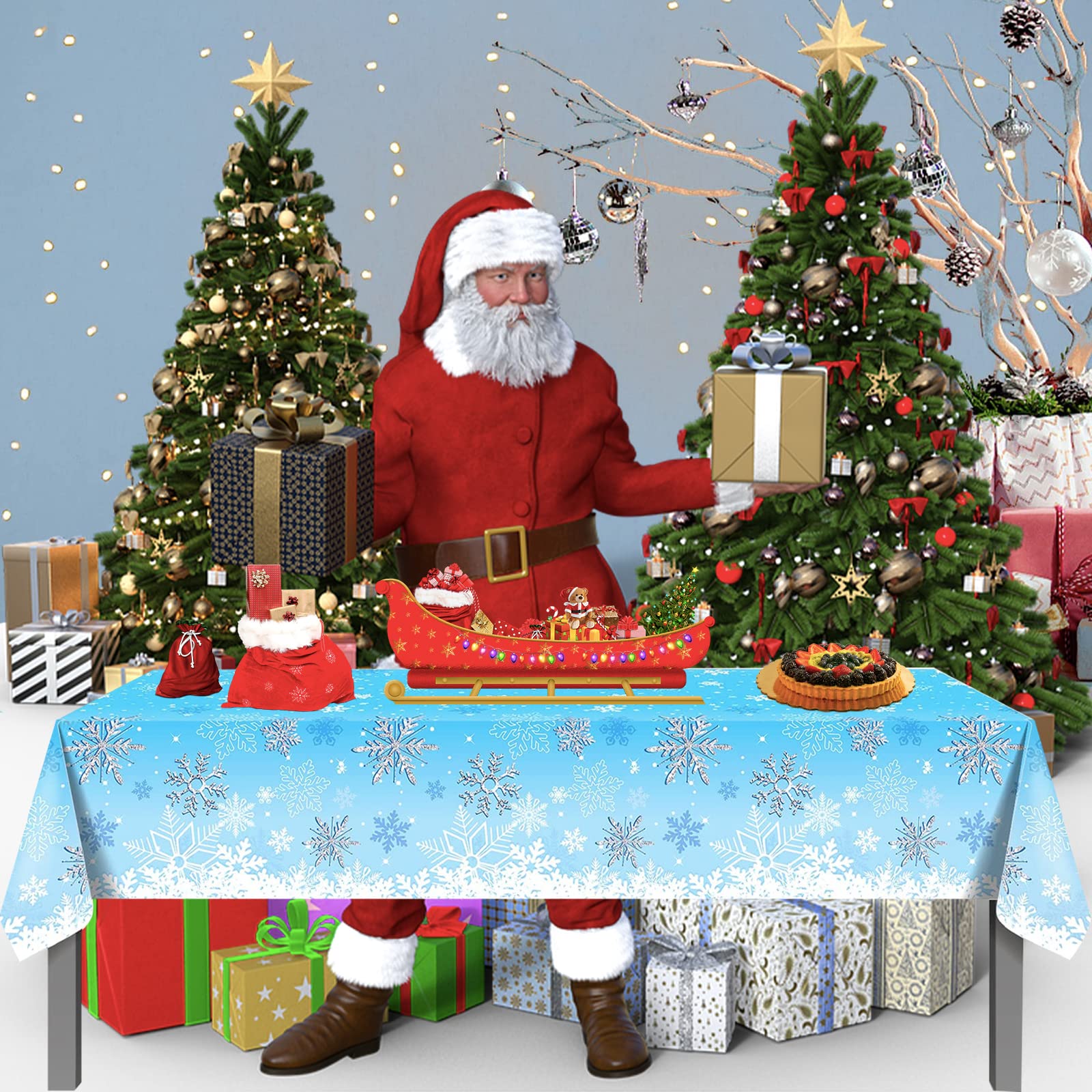 POPOYU Kersttafelkleed, wegwerptafelkleden, groot rechthoekig POPOYU Kersttafelkleed, wegwerptafelkleden, groot rechthoekig