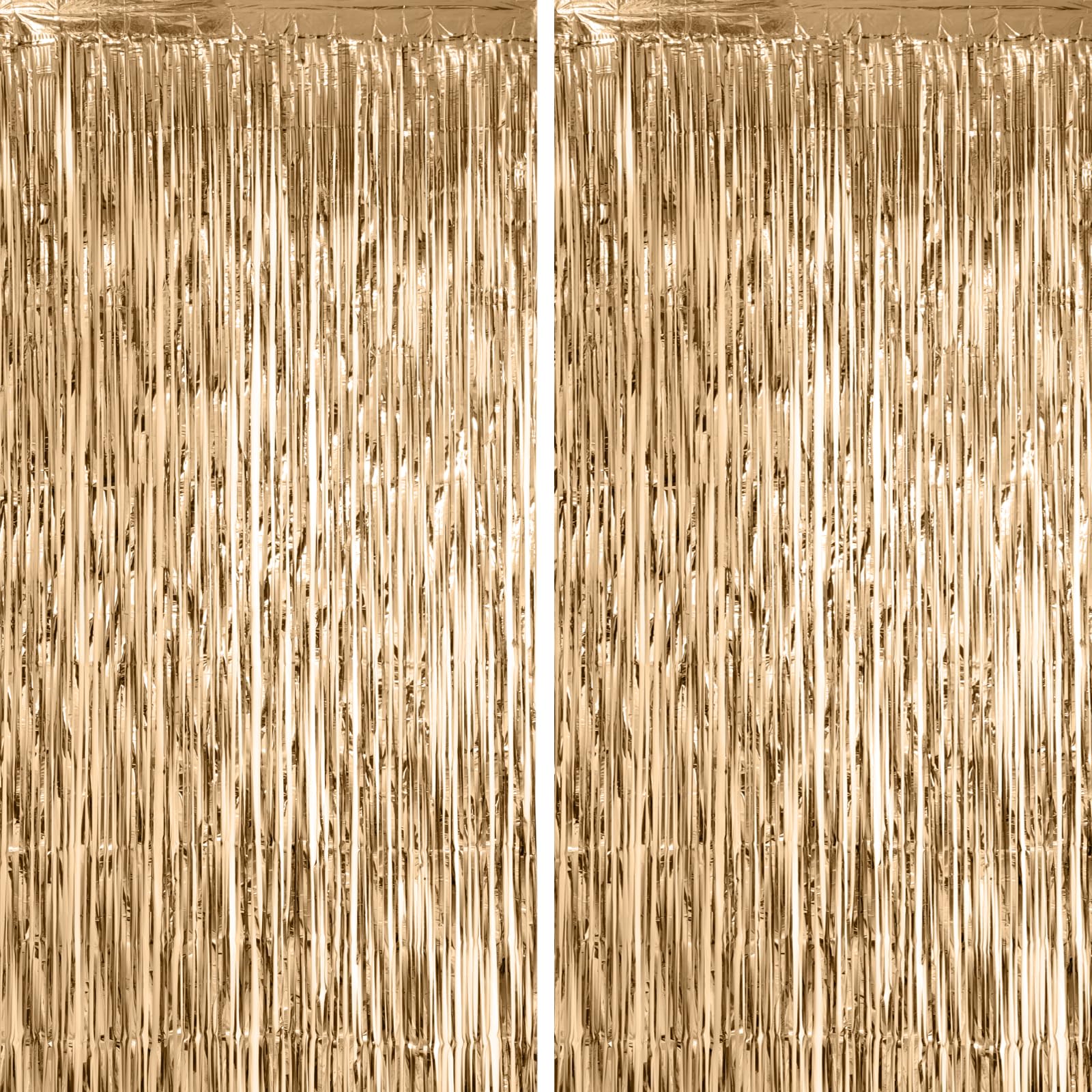 Voircoloria Champagne Foil Fringe Backdrop Curtains,3.3x6.6ft, 2 Pack | Tinsel Streamers, Door Shimmer, For Baby Shower, Birthday Party Decorations, Graduations, New Years Eve
