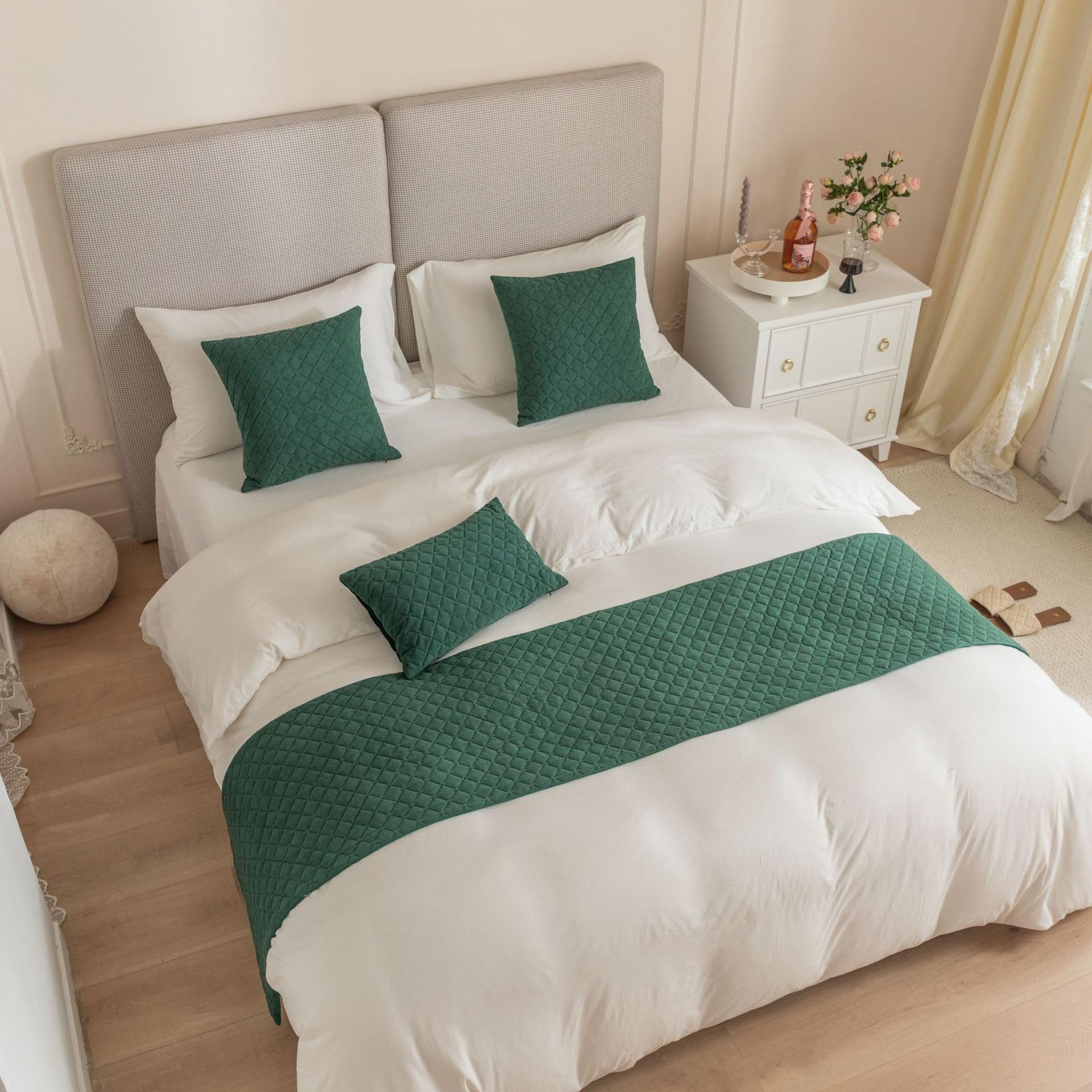 Bed Runners Scarf for Hotel Decorative Accent Bedding Scarf Diamond Lattice Dutch Velvet for Homes and Guestrooms (Color : Green 1, Size : 45 * 180cm for 1.5m bed)