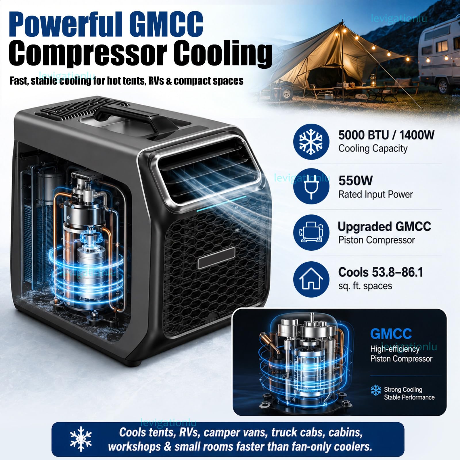 Camping Klimaanlage 5000 BTU, 220V Mobile AC für Zelt, Wohnmobil & Raum