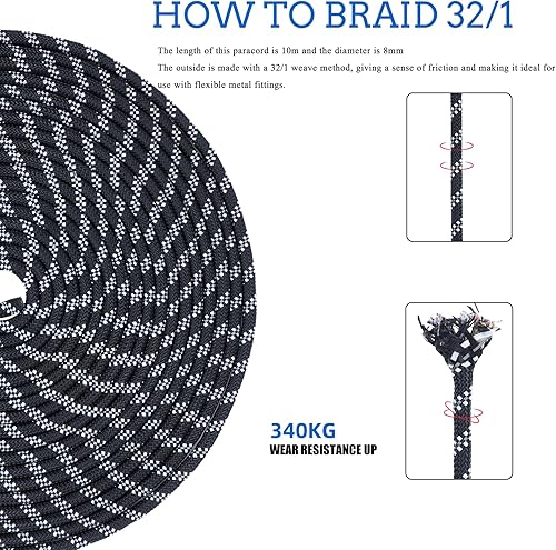 Miniatura 4 de Cuerda de paracaídas de 750 libras, 32 pulgadas, cuerda de supervivencia reflectante de 1/3 de grosor para tendedero, campamento, senderismo, equipo