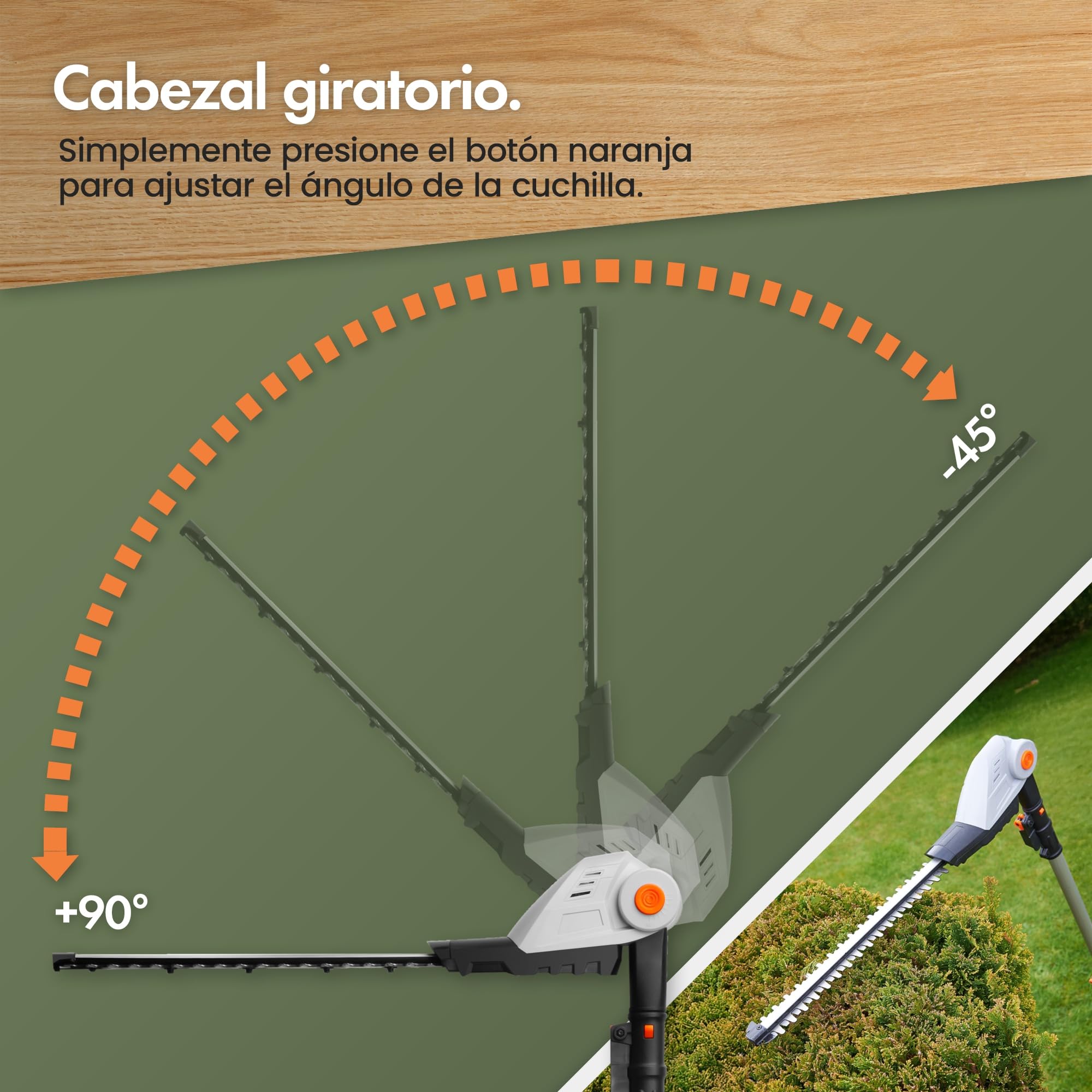 VonHaus Cortasetos de Pértiga Sin Cable – Cortasetos Telescópico Extensible de Largo Alcance – Batería de 20V, Cargador, Correa de Hombro, Cabezal Ajustable 135°, Cuchillas de Doble Acción (Gris)