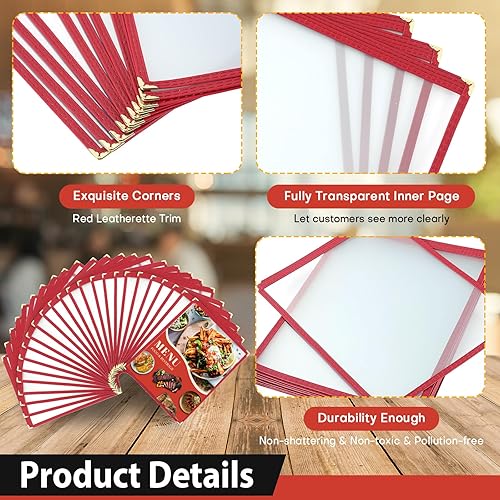 Miniatura 9 de Fundas transparentes para menú de restaurante, soportes tamaño carta, 3 páginas, 6 vistas, cubiertas transparentes para menú de recetas para cocina,