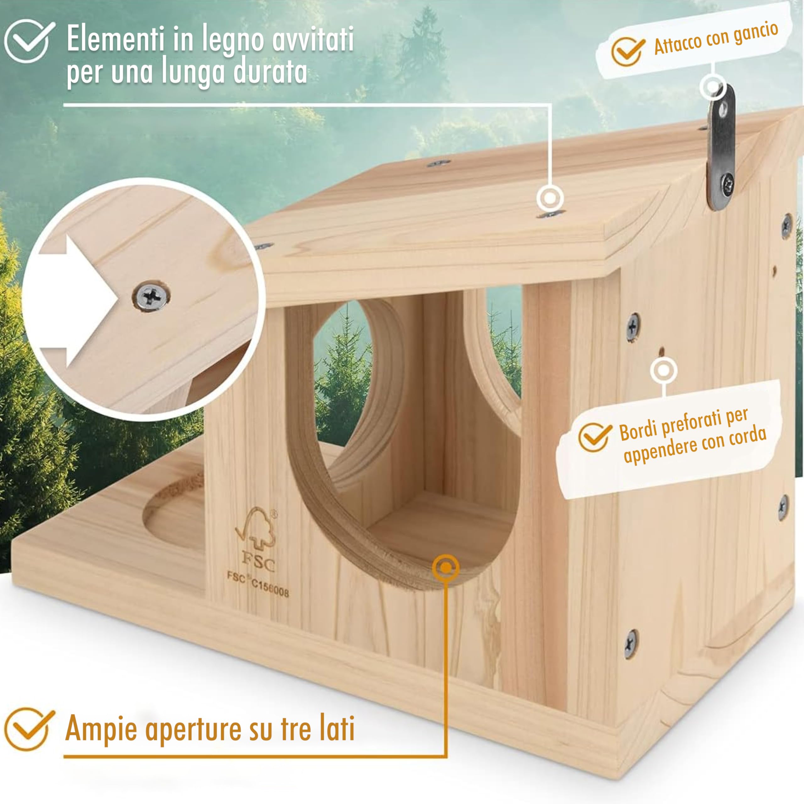 Görges Markenwelt Naturale Mangiatoia per Scoiattoli, da Appendere - Casa di Scoiattolo e Nido - Resistente alle Intemperie Mangiatoia per Giardino - Legno Naturale - Ecologico per Scoiattoli
