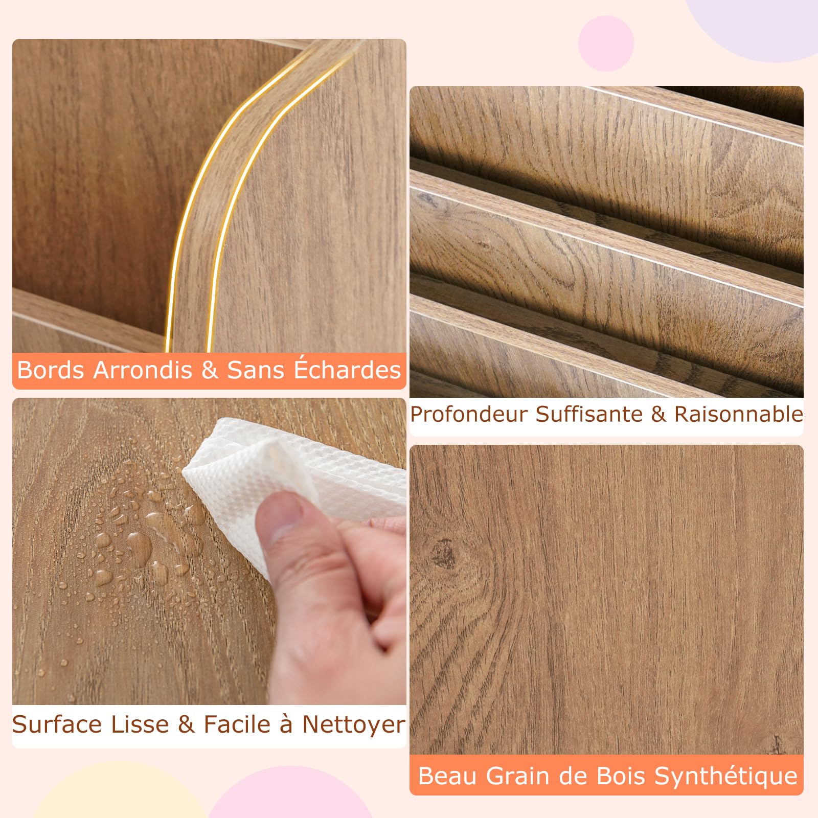 COSTWAY Bibliothèque Enfant en Bois à 4 Niveaux de Compartiments Ouverts, Étagère à Livres avec Patins Antidérapants, Meuble Rangement Jouet Montessori pour Bureau Chambre d’Enfant, 57,5x26,5x59cm