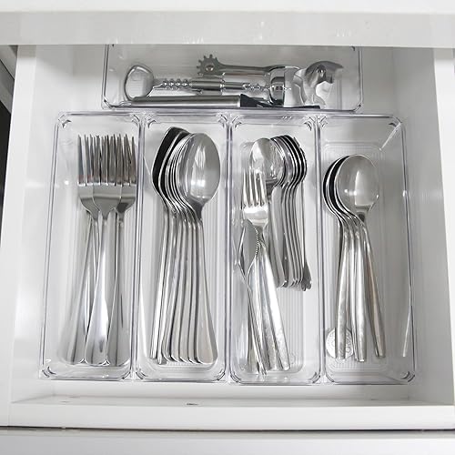 Miniatura 9 de LotFancy Paquete de 8 organizadores de cajones de plástico transparente, bandejas de almacenamiento de grado alimenticio, contenedores de