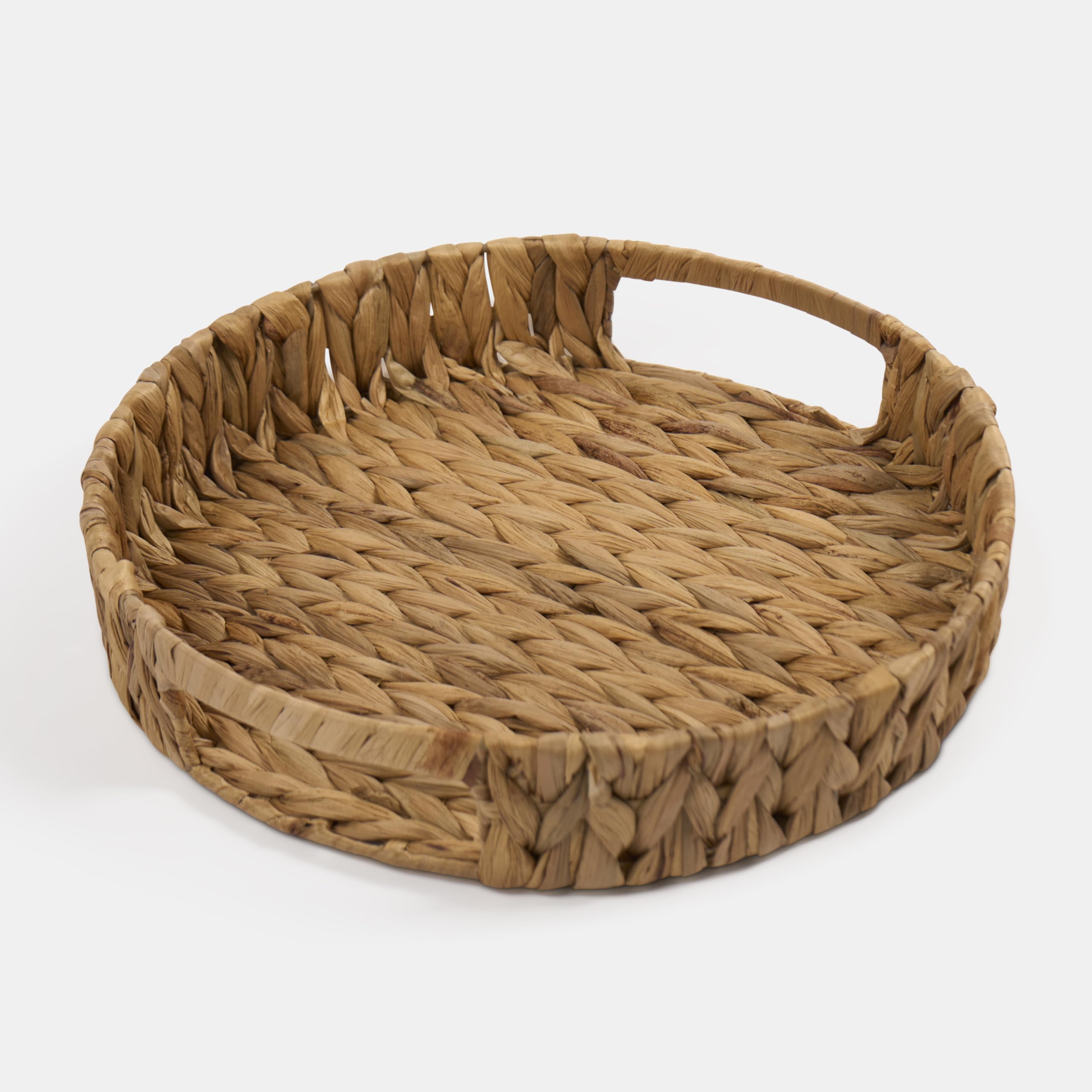 Ohs Natural Seagrass Round Tray, Decorative Wicker Seagrass Round Serving Tray With Handles For Coffee Table Kitchen & Dining Serving Breakfast Tea Bread,
