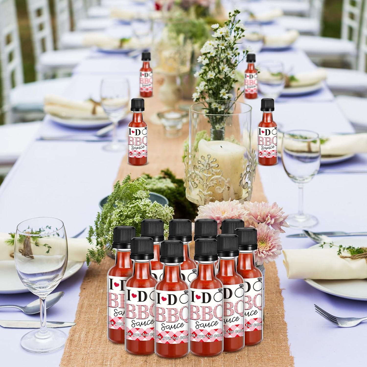Maxdot 36 Set I Do BBQ Wedding Engagement Decorations Clear Plastic 1.7 oz Hot Sauce Bottle Empty Favor with Leak Proof Screw Cap Stainless Steel Funnel for Bachelorette Bridal Shower Party Gifts