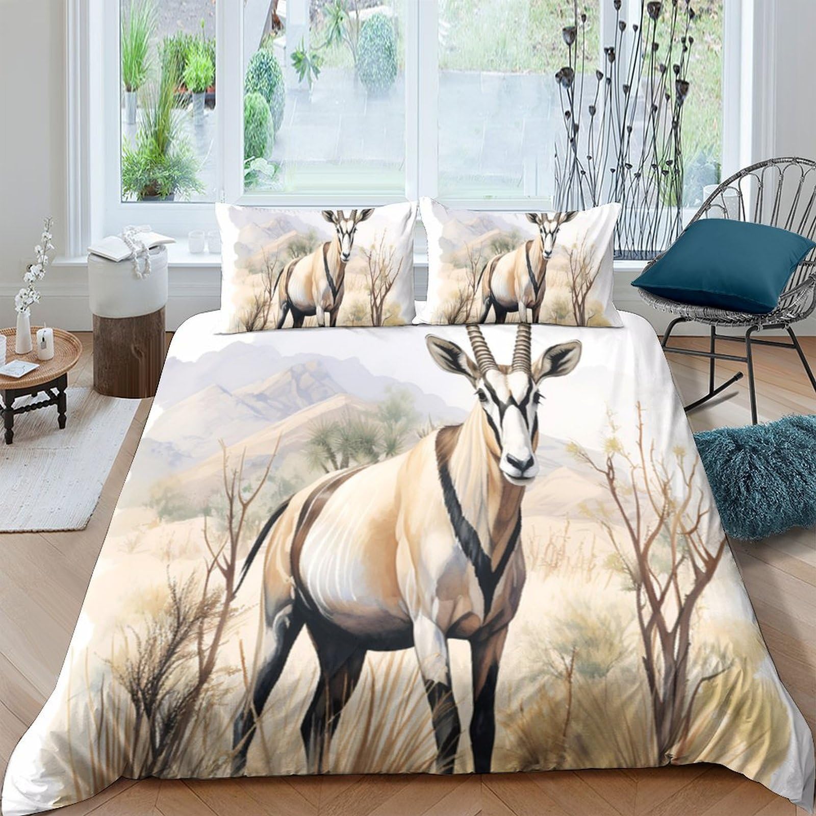 Ctjqhvkz Style-4 3D Printed Antelope Grassland Fitted Sheet Microfiber Non-Slip Machine Washable Bed Sheet For Bedroom Guestroom Decor Single（135X200cm）