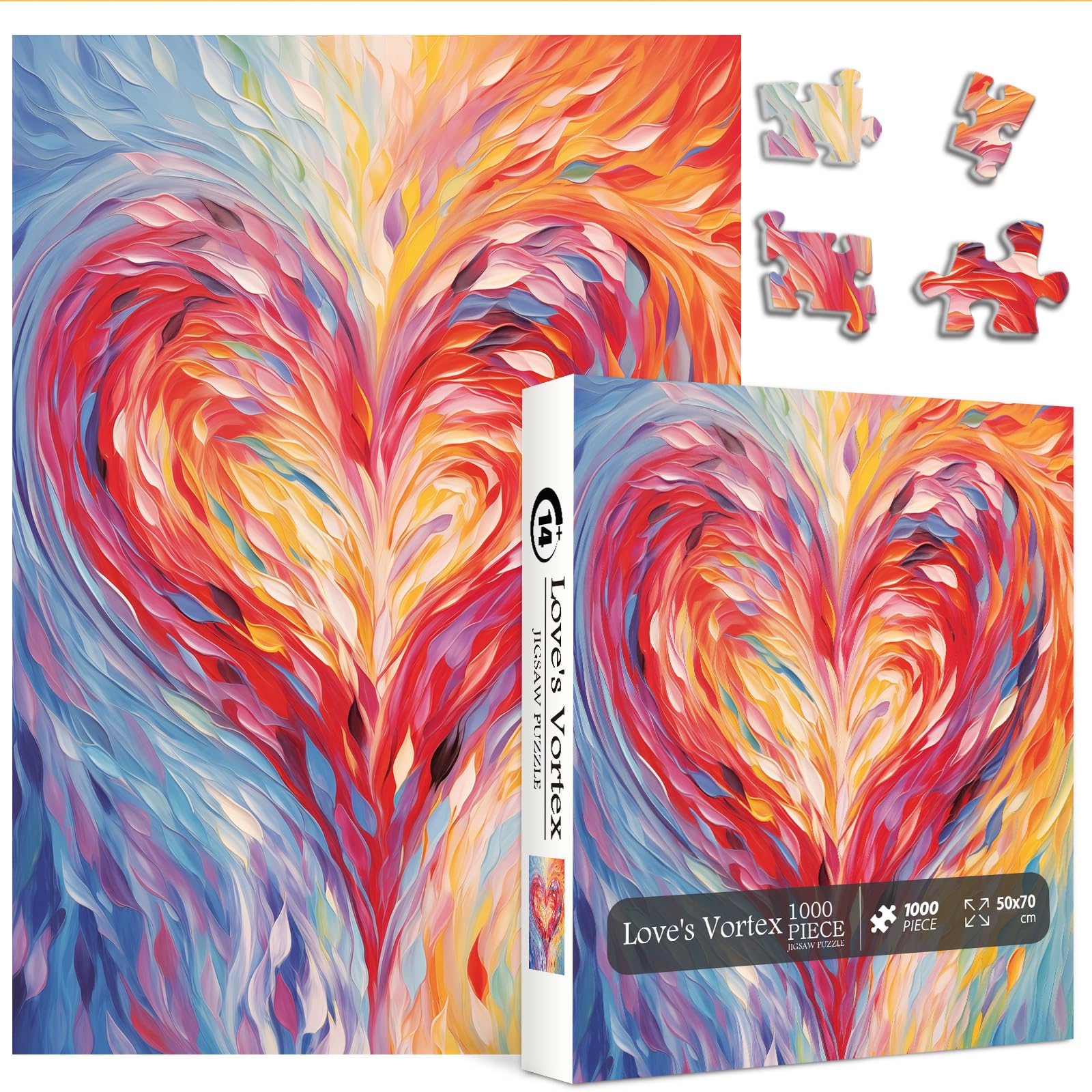 Colorful Heart Puzzles for Adults 1000 Pieces, Rainbow Gradient Love Jigsaw Puzzle, Impossible Valentines Art Painting Challenging Puzzles as Home Decor