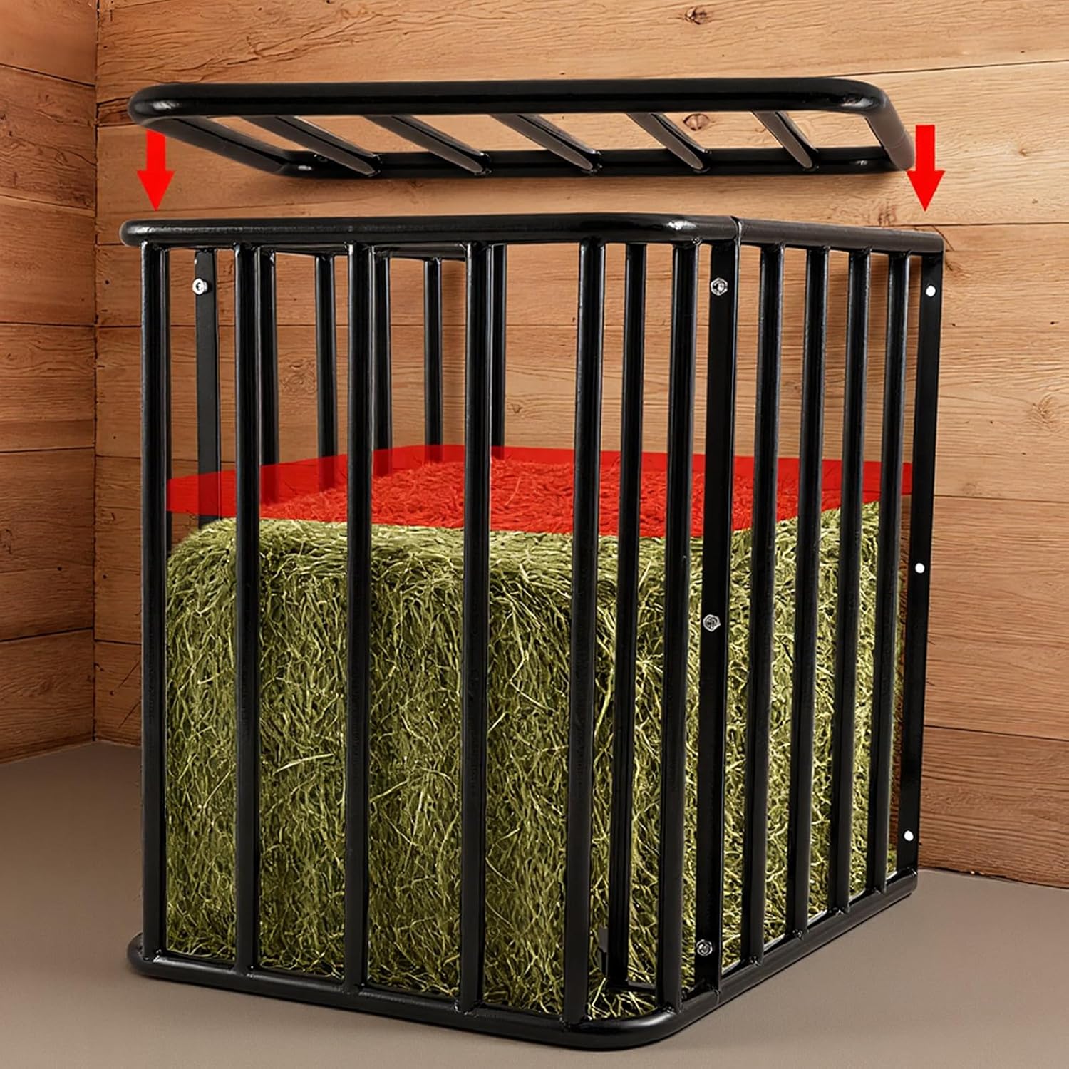 Flat Wall/Corner Hay Feeder for Horse, Large Hay Rack Feeder Blanket Holder, 2.5" Healthy Slow Eating Prevents Waste, Easy Assembly for Goats Sheep Indoor Outdoor(Flat Wall with Lid)