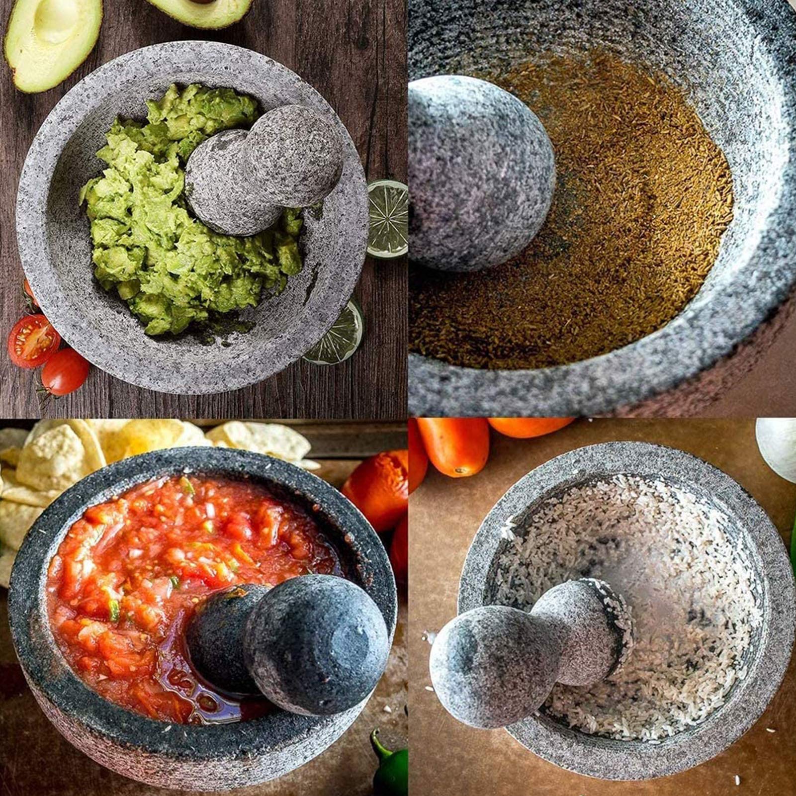 Mörser und Stößel-Set, große Steinmühle, Knoblauchmühle, Gewürzmörser, unpolierter Granitmörser, Guacamole-Schüssel, Küche