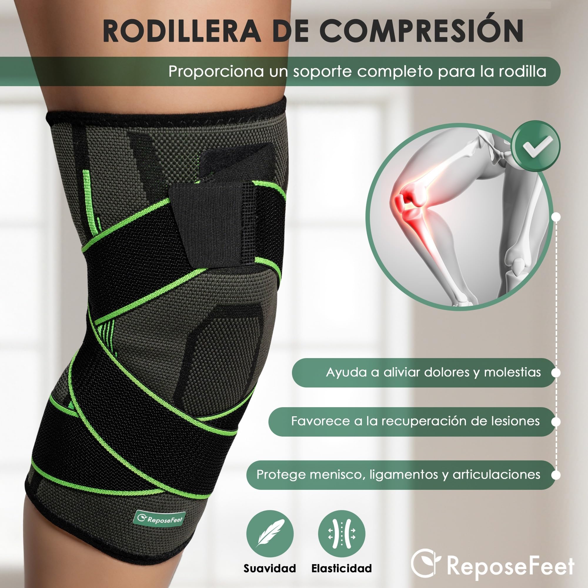 ReposeFeet Rodillera Menisco y Ligamentos – Compresión Estabilizadora Ajustable – Ideal para Deporte, Trabajo y Recuperación – Hombre y Mujer (L) — view 2