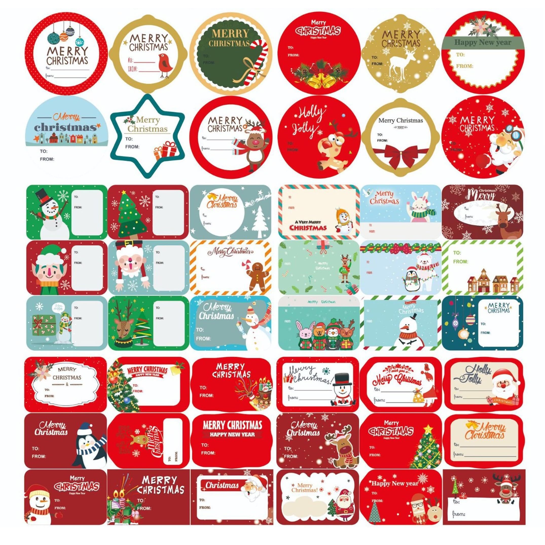 ZSYTZL 192 PCS Christmas Name Tag Stickers, 24 Pages Self Adhesive Waterproof Gift Tags Labels for Christmas Presents Gifts Bags Boxes Cards Wrapping Paper Decorations