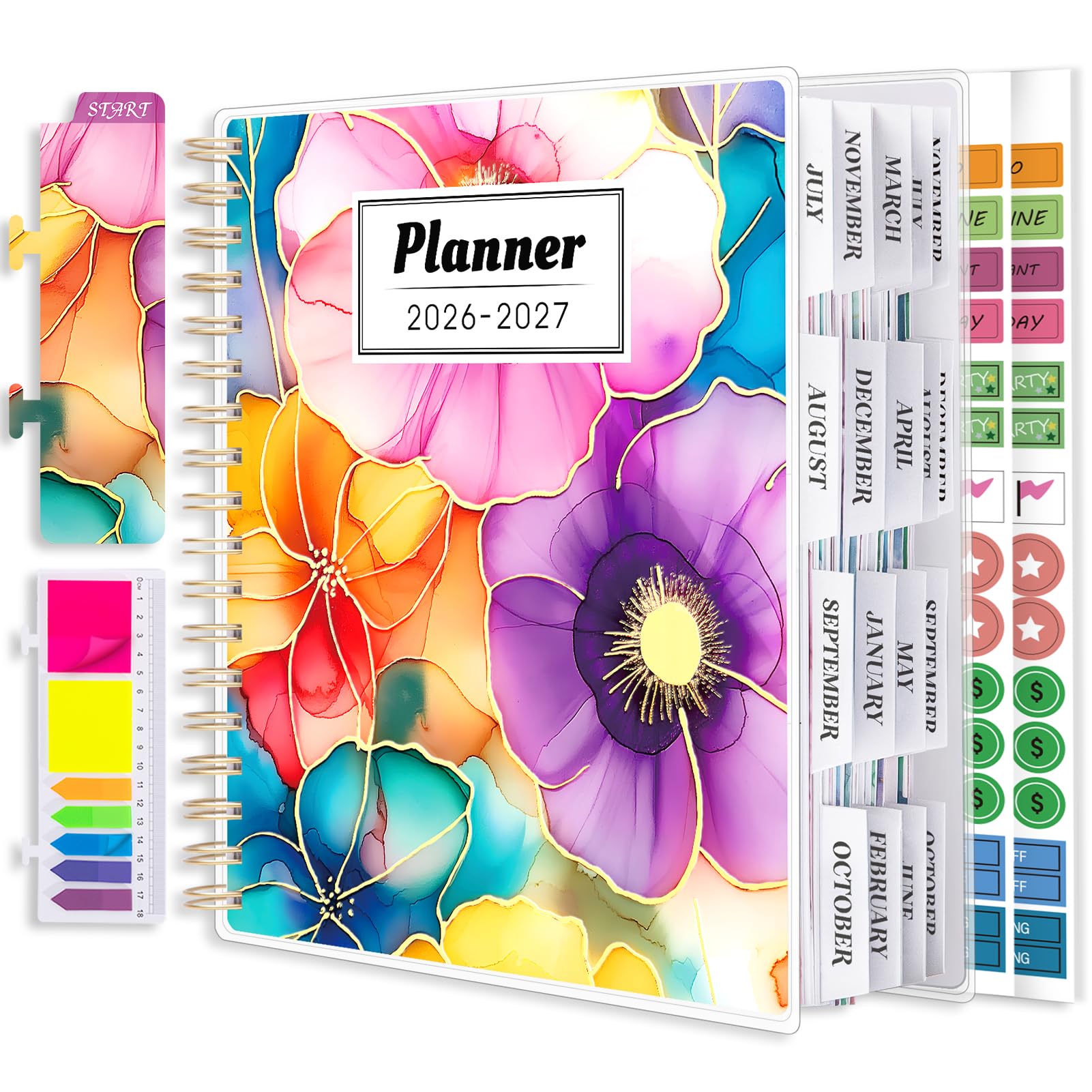 Photo 1 of ***MONTH STOPS AT JUNE OF 2027*** Planner 2026-2027, Large 18 Months Academic Daily Weekly Monthly Planner Yearly Agenda July. 2026–Dec. 2027, 7.9" x 9.8", Page Tabs, Separator Page, Pocket Folder, Bookmark, Stickers, Sticky Note Set