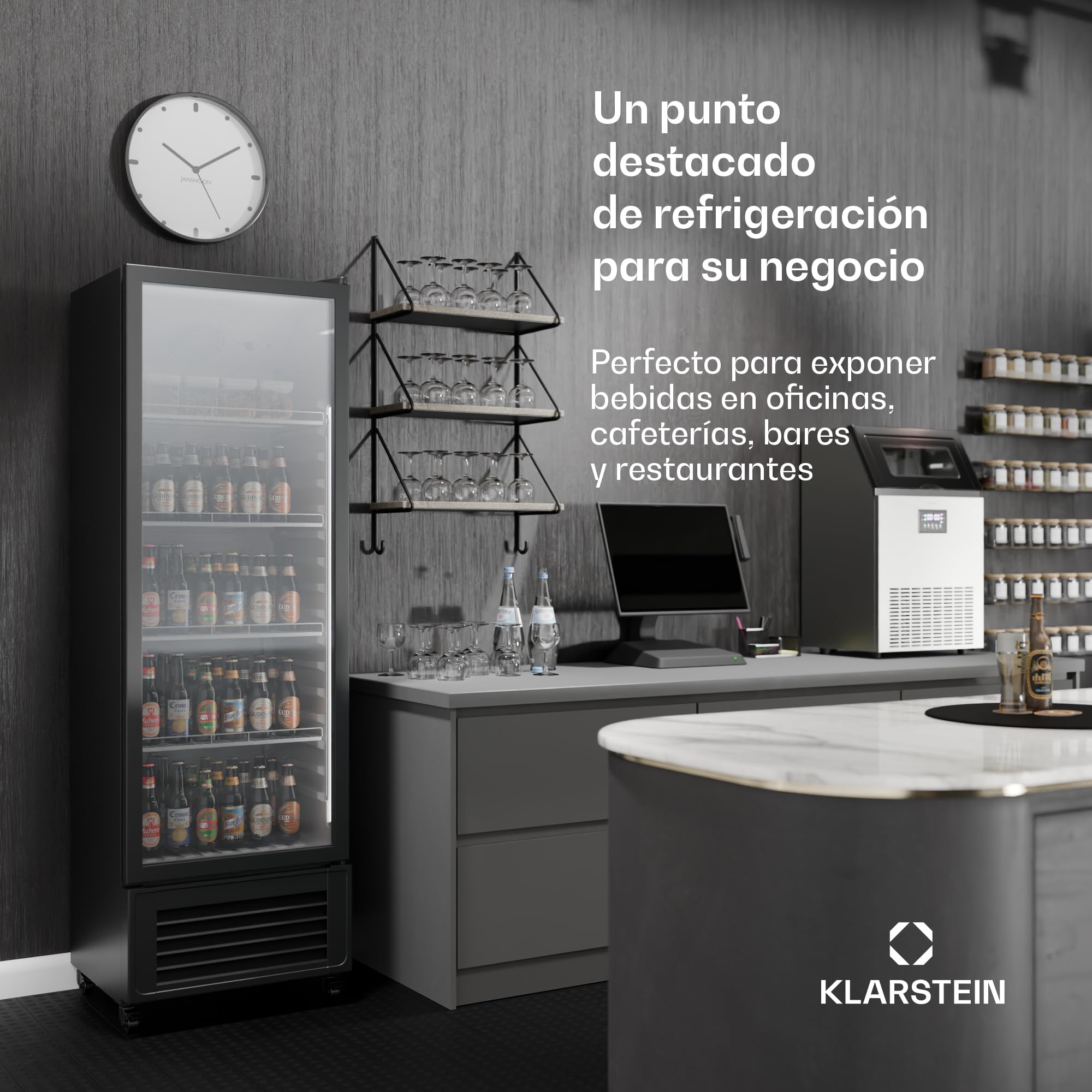 KLARSTEIN GrandCooler 306L Nevera Para Bebidas - Frigorífico para Bebidas con Puerta de Doble Acristalamiento, Iluminación Led, Termostato Mecánico, Ruedas Giratorias, 0-10°C