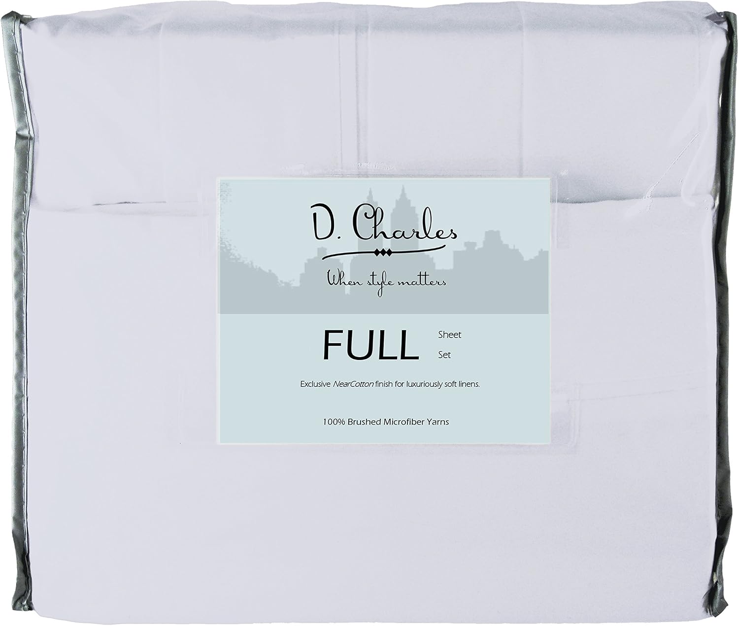 D. Charles Luxury Microfiber Sheets with Near Cotton Finish and 2 Extra Bonus Pillowcases (Bright Silver, Full)