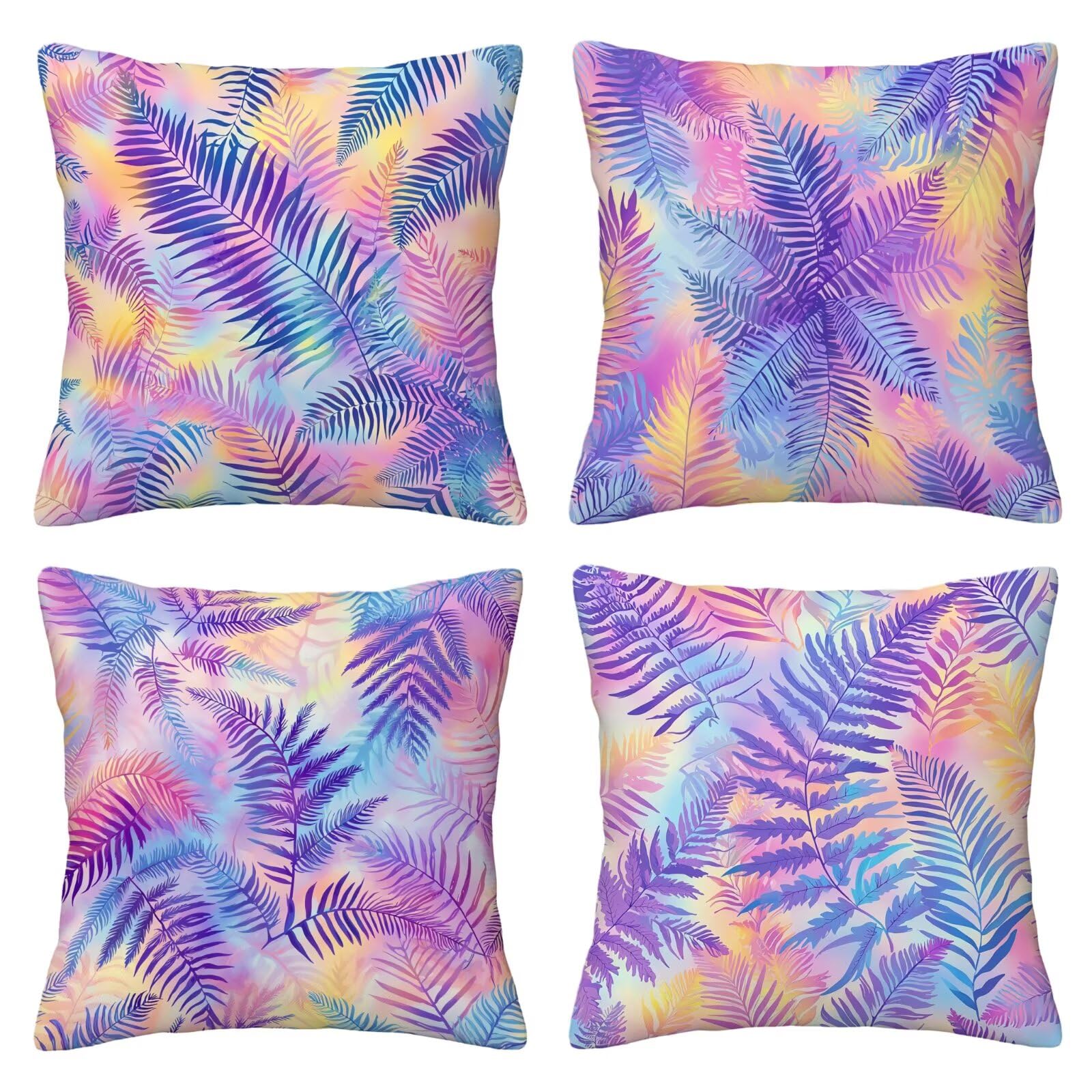 Juego de 4 Funda de Cojín Exterior Impermeable, 55x55 cm Fundas Cojínes Vistoso de Lino, Exterior Impermeable Lino Cojín Tropical Decorativo, Fundas de Almohada para Patio Balcón Jardín Sofá I-72