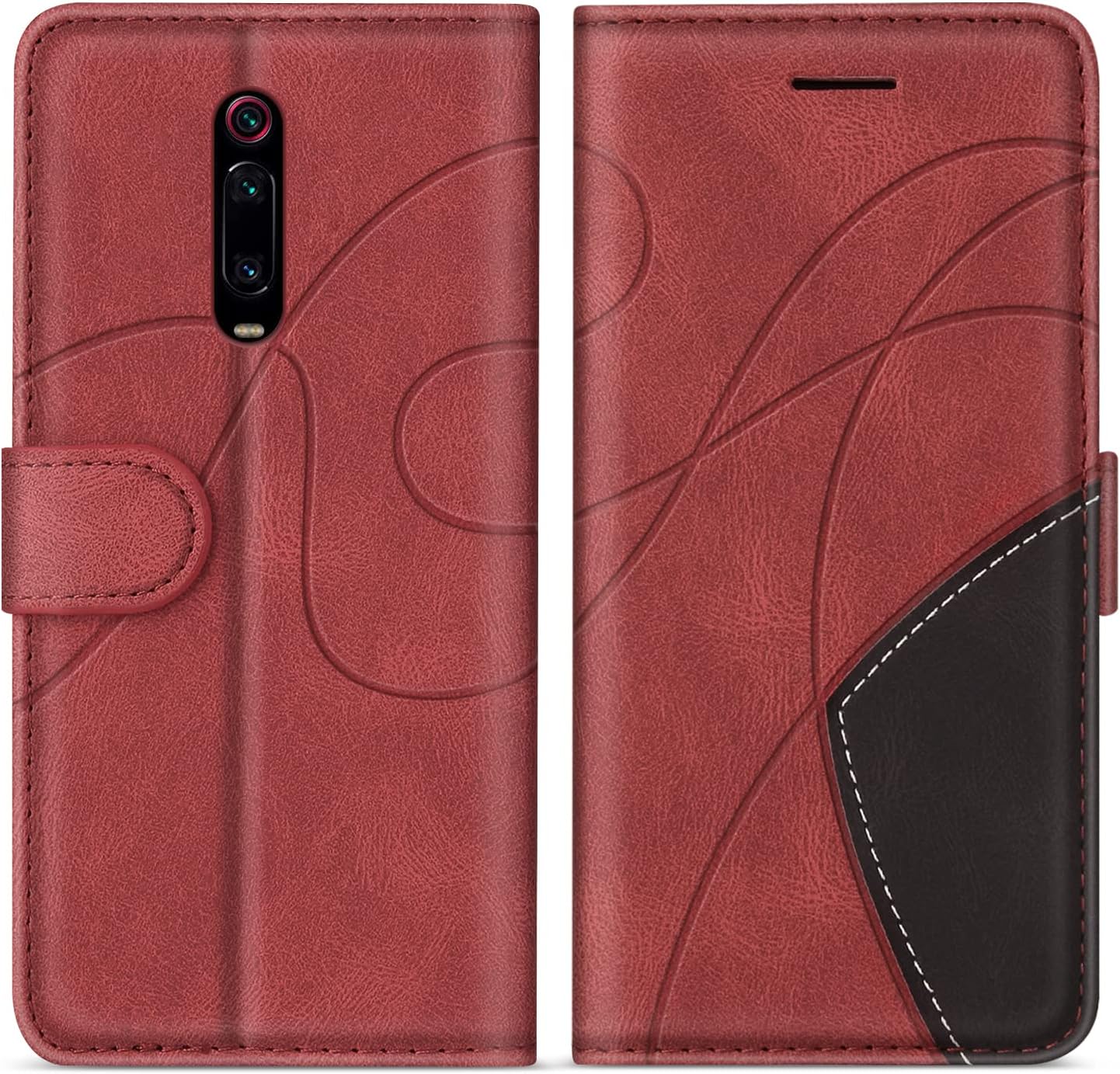 KKEIKO Funda para Xiaomi MI 9T / MI 9T Pro/Redmi K20 / Redmi K20 Pro, Billetera Carcasa de PU Cuero para Xiaomi MI 9T / MI 9T Pro, Anti Golpes Magnético Funda con Ranura para Tarjeta, Rojo