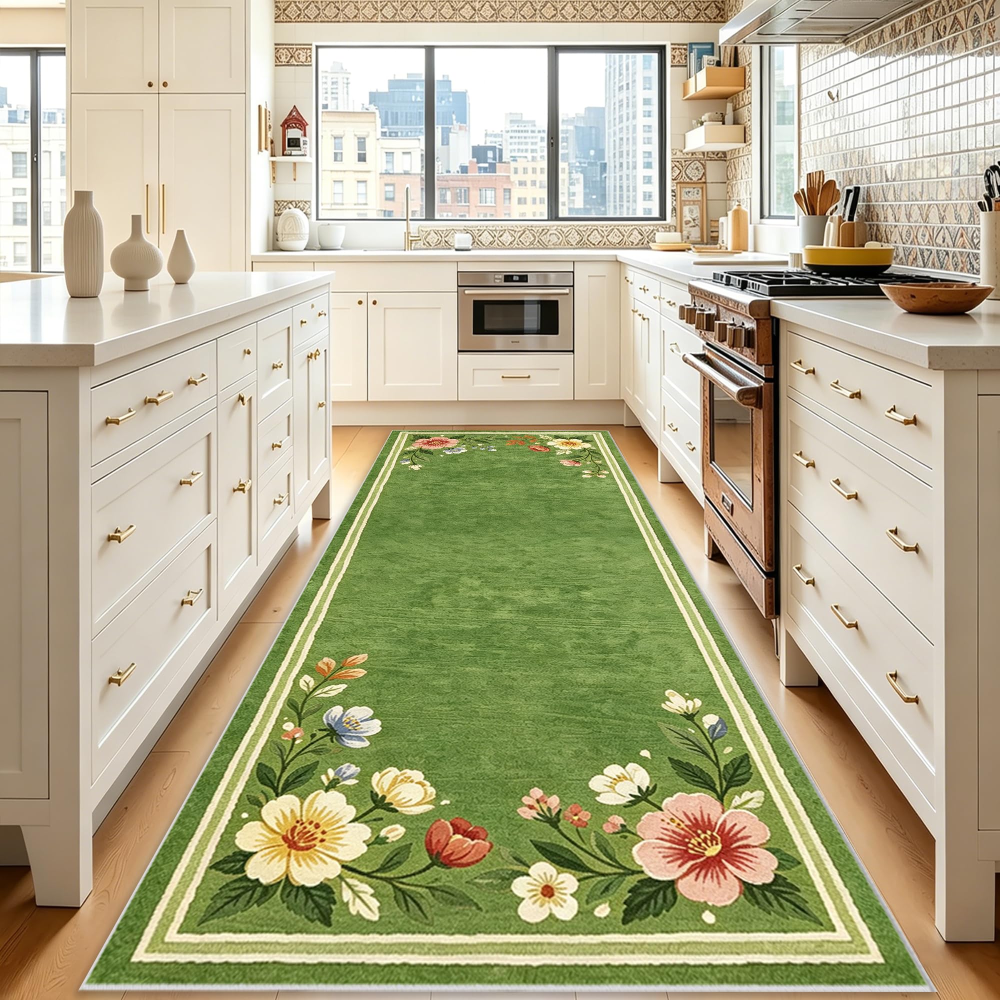 Alfombra pasillo 80x280 cm verde con acabados de alta densidad