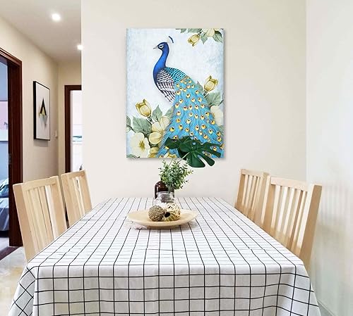 Miniatura 130 de Looife Lienzo decorativo para pared de pavo real, 16 x 32 pulgadas, pájaros verde azulado con flores, decoración de pared para decoración de DW148
