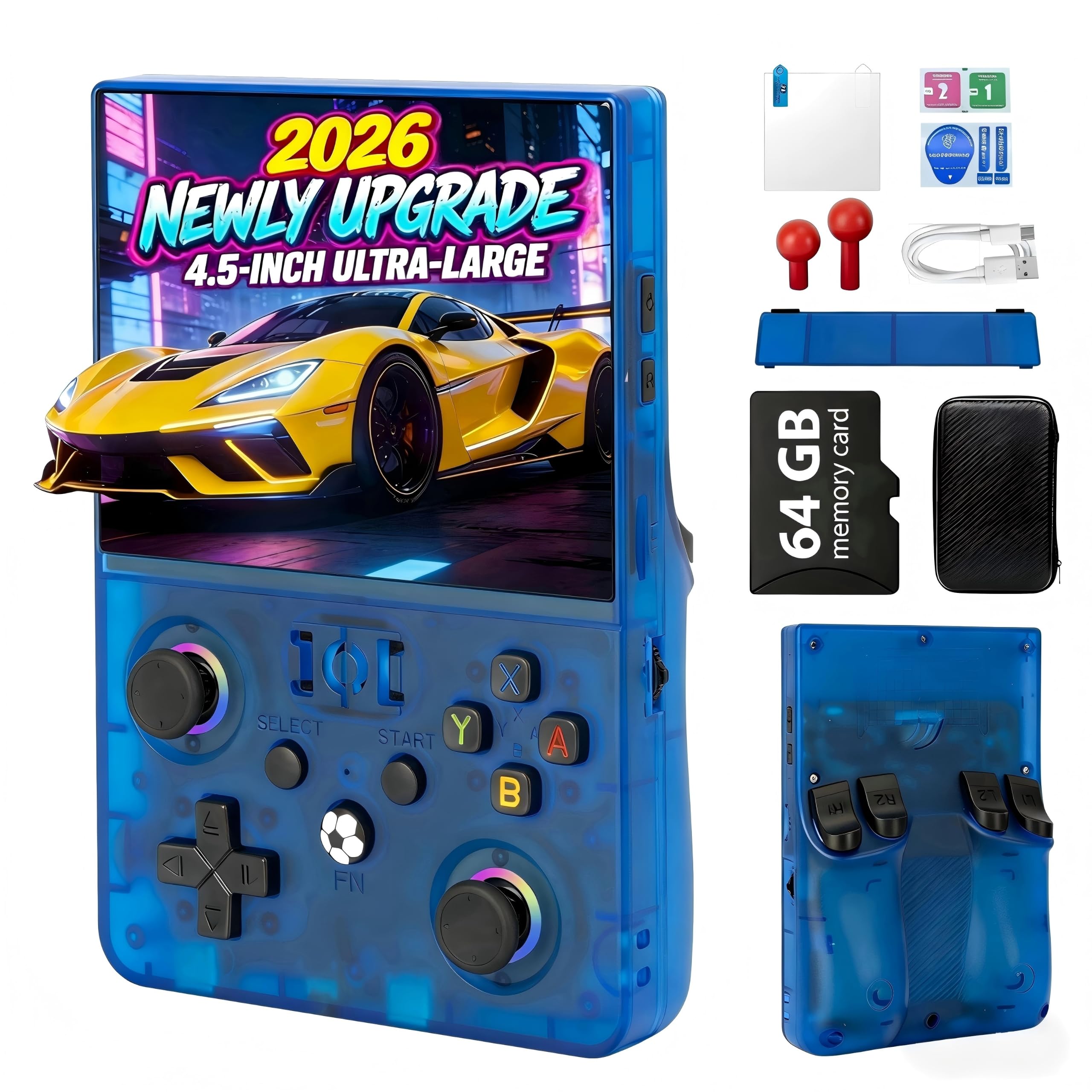 Blidinner 2026 NEW Upgrade R36MAX Ⅱ Retro Handheld Video Game Console-4.5 Inch Ultra-Large Screen,Support 18000+ Classic Games,64G TF Card,Linux System,4000mAh Battery,Birthday Gift for Friends-Blue — image 1