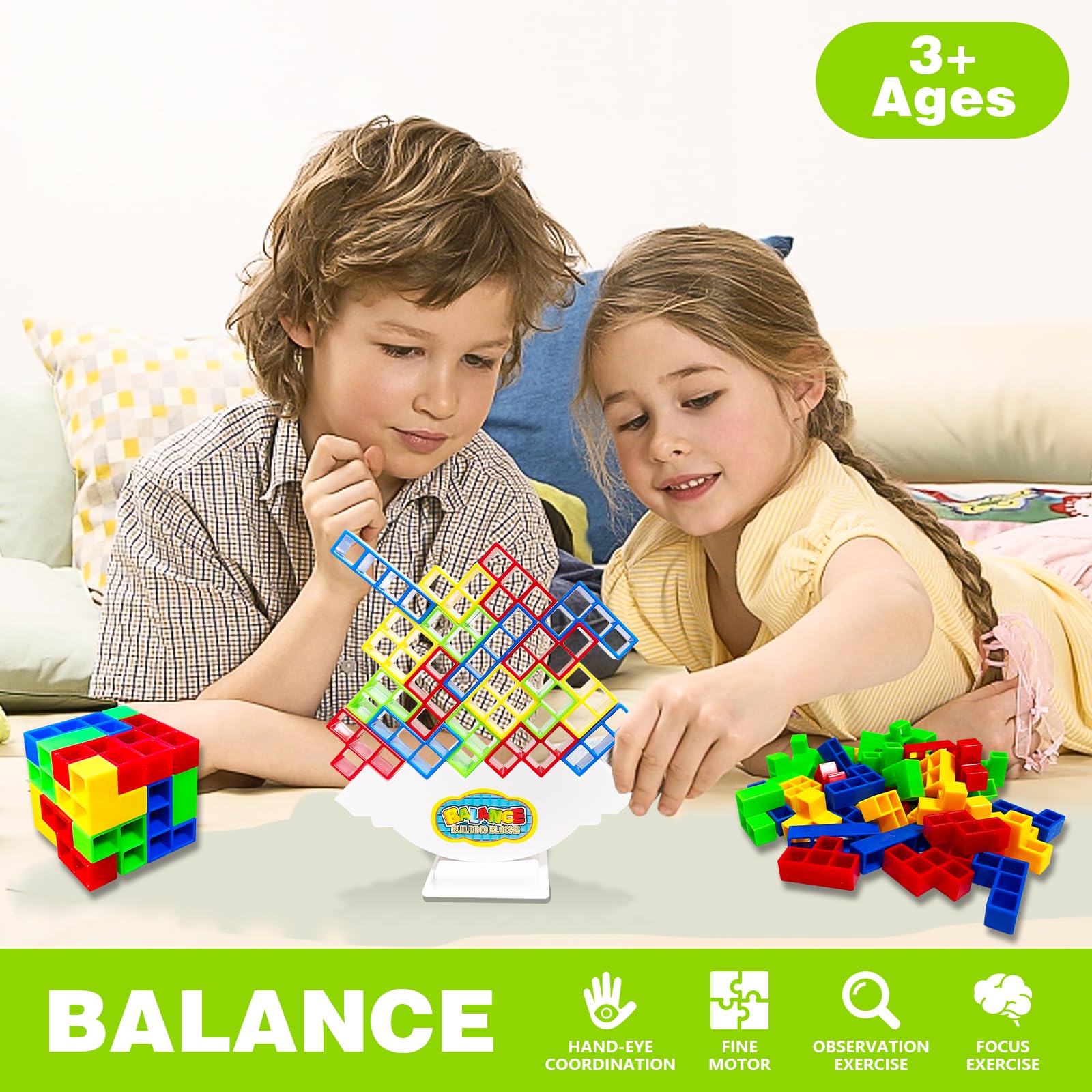 Tetra Tower Building Blocks 48-Piece Enhanced Tetra Tower Balance Game ...