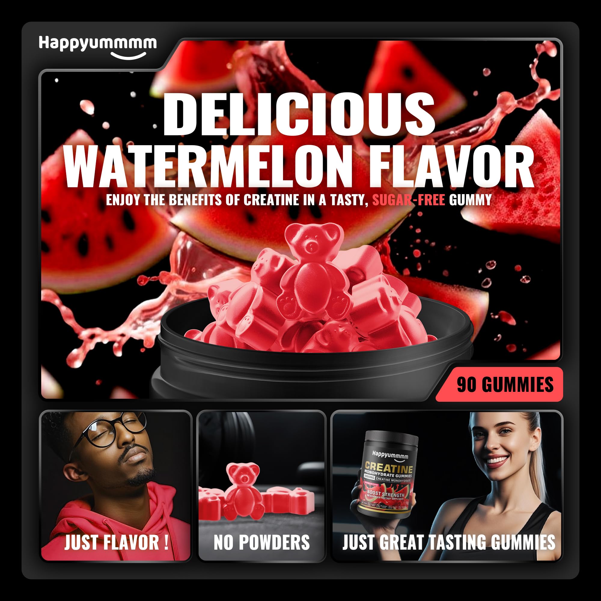 Creatine Monohydrate Gummies, NSF Certified, 5g Dose for Men & Women to Support Muscle, Strength, Recovery, Cognitive Health & Memory, Watermelon Flavor, 90 Gummies — Amazon image 4