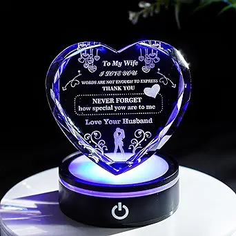 Gifts for Wife I Love You Gifts for Her from Husband Best Wife with Colorful LED Base Romantic Gift from Husband on Valentine's Birthday Day Wedding Anniversary Crystal Keepsakes Presents