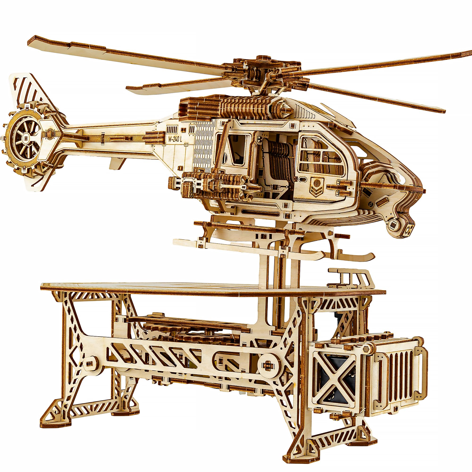 Wood Trick Thunder Chopper Elektryczny helikopter, 3D, drewniane puzzle dla dorosłych, obracające się wirniki i ostrza, szczegółowy design, mechaniczne modele drewniane dla dorosłych