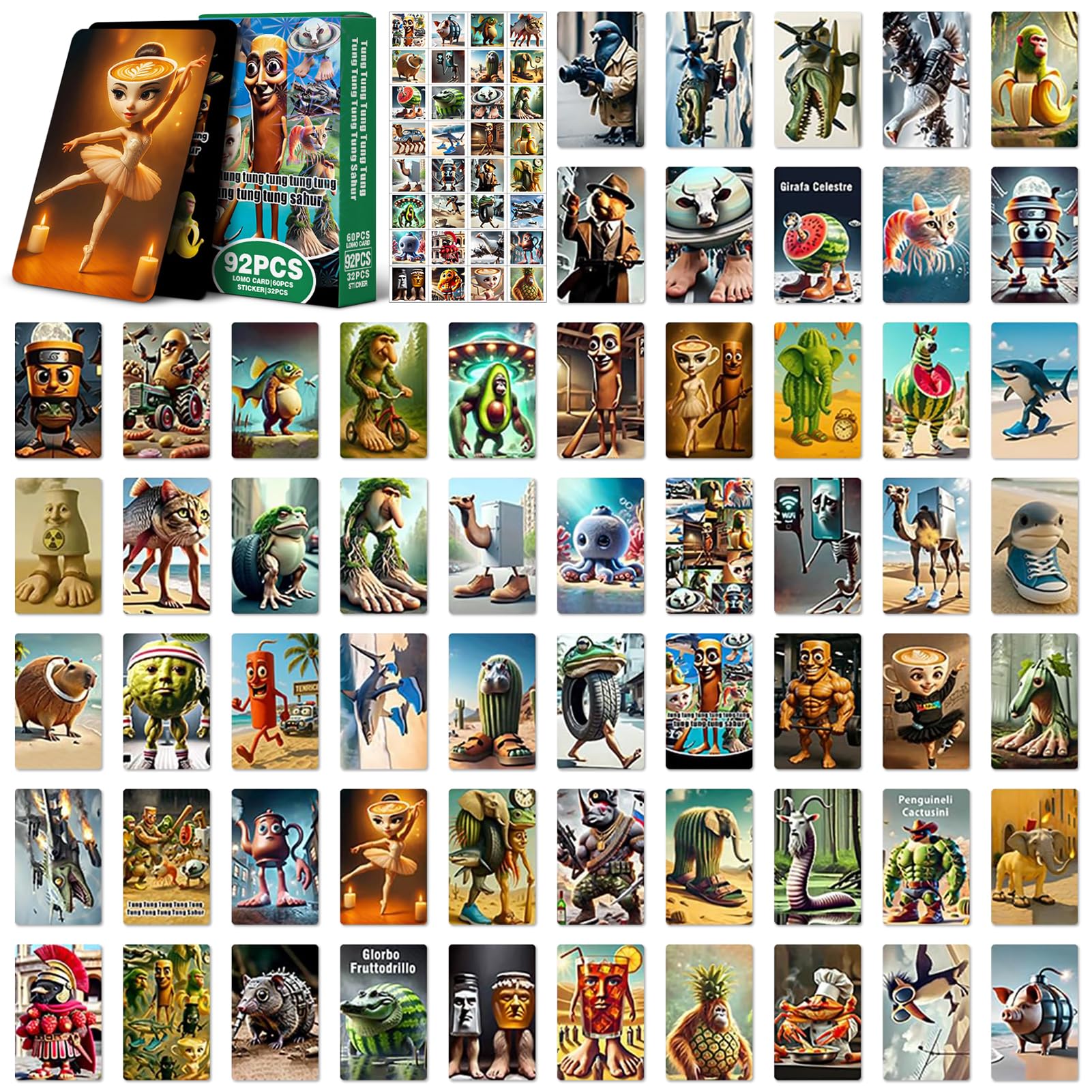 Cartes à Collectionner Skifidol Italian Brainrot - Set De 60 Cartes + 32 Autocollants Psychédéliques