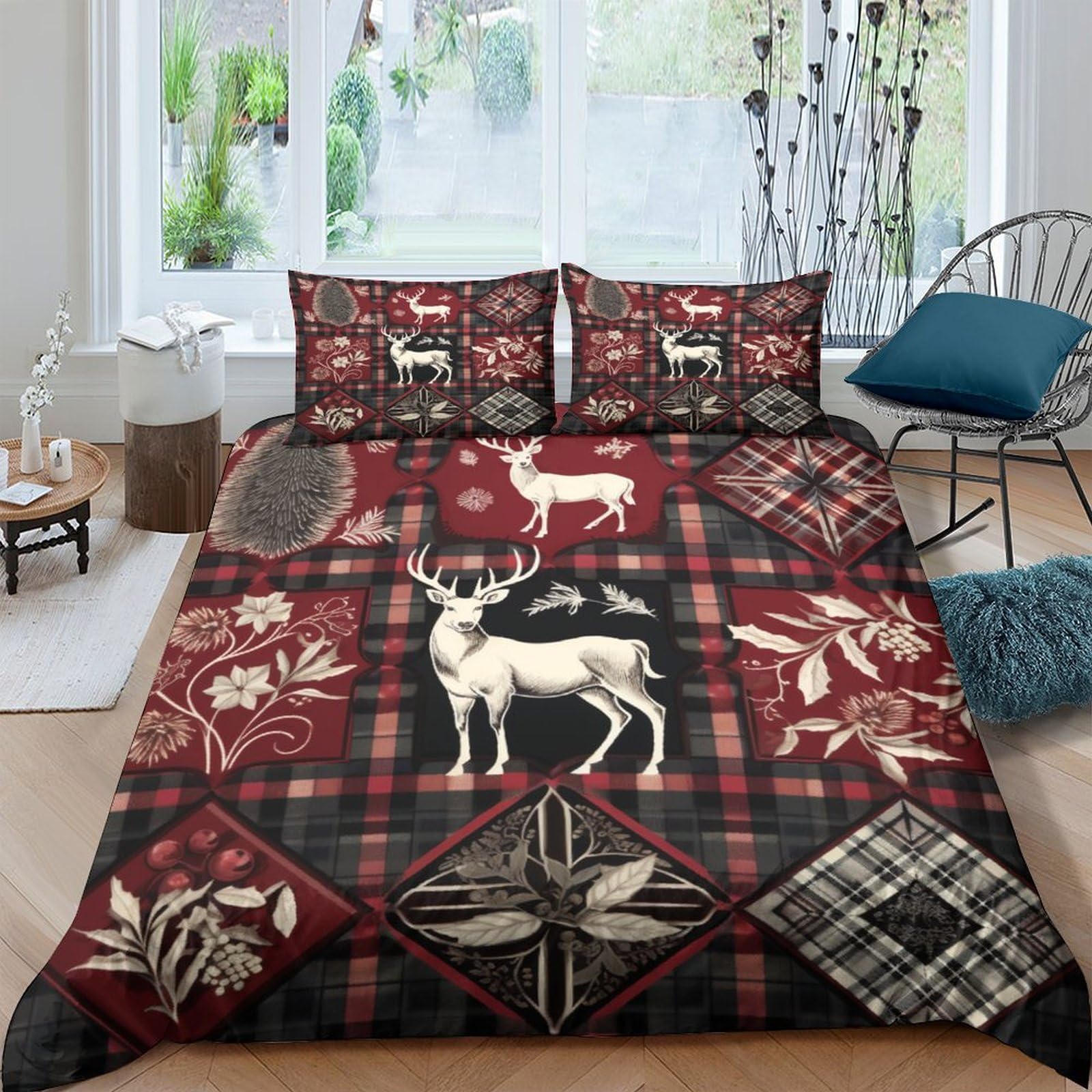 Housse de couette cerf 220x240 avec fermeture éclair microfibre 3D