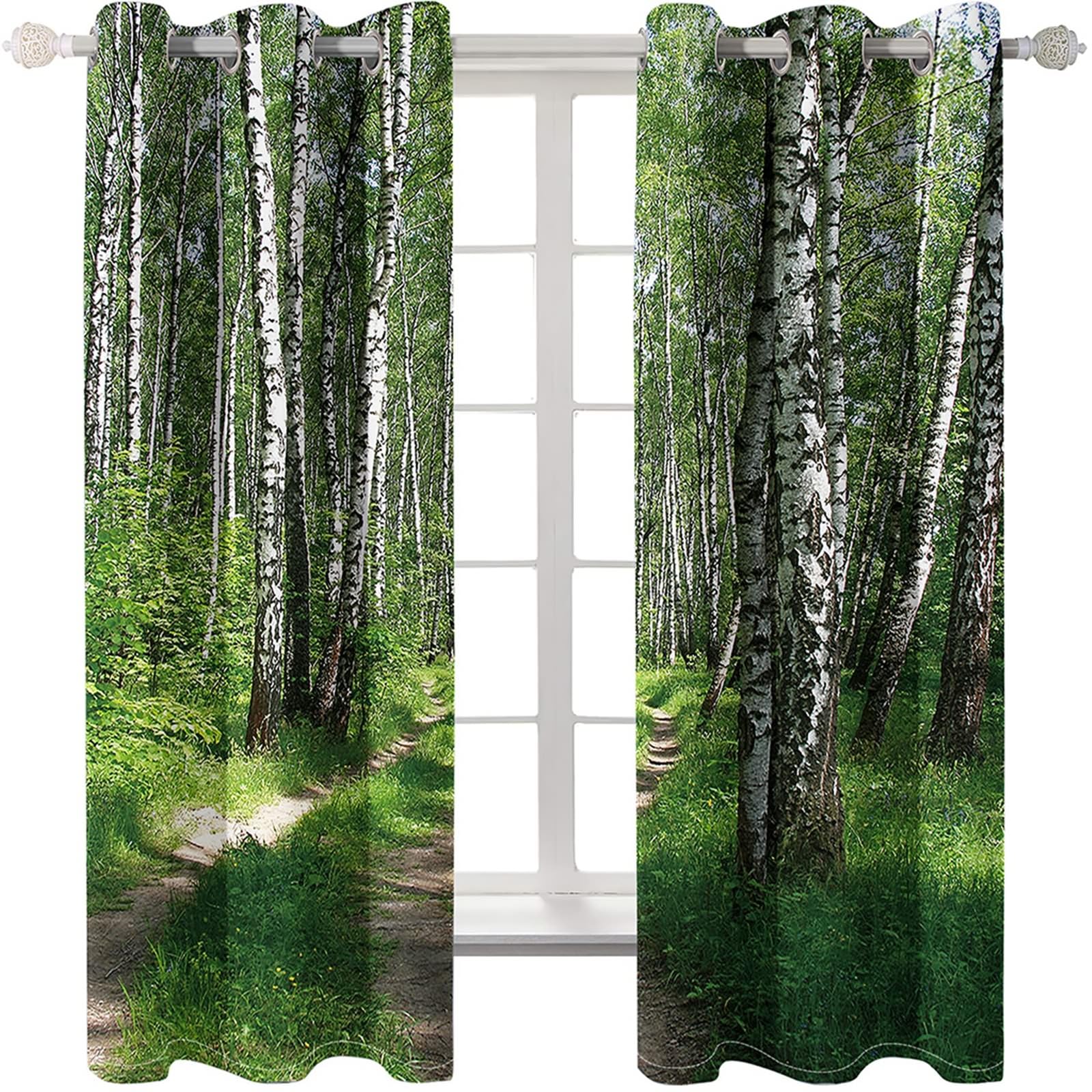 Vorhänge Verdunkelung, Gardinen Grün Natur Wald H 183 x B 107 cm Blickdicht Vorhang mit Ösen für Wohnzimmer, 2er Set
